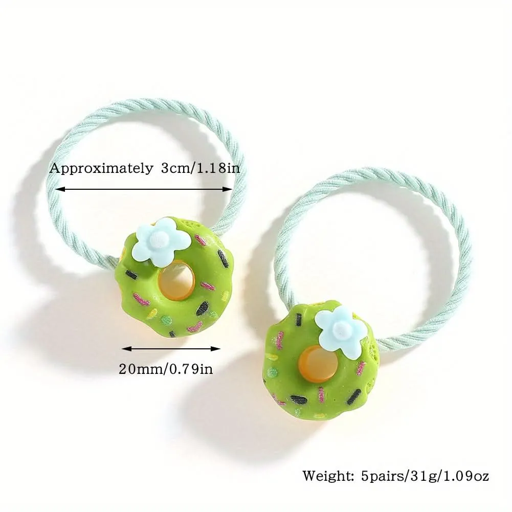 10PCS Donut Flower Resin Hair Ties Set