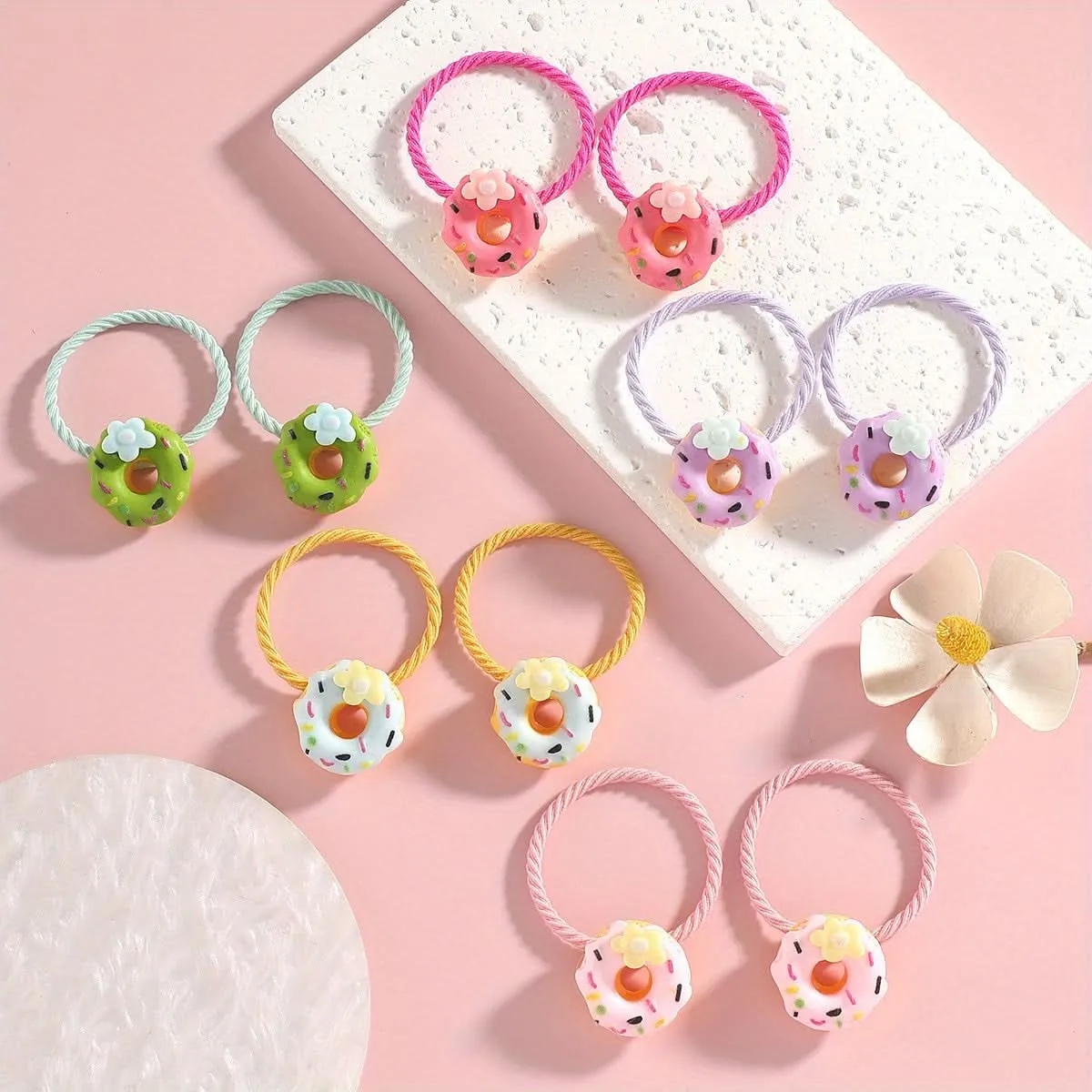 10PCS Donut Flower Resin Hair Ties Set