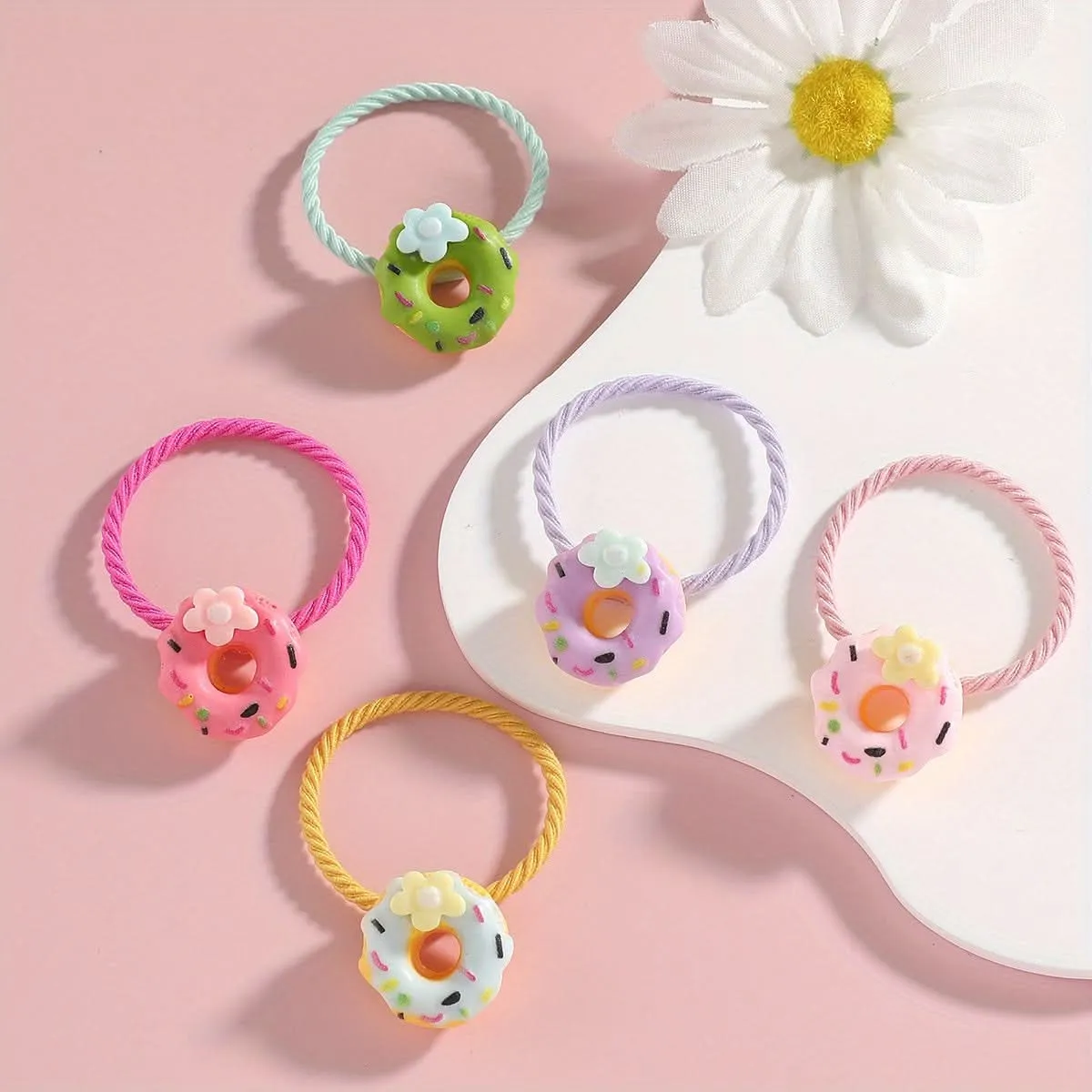10PCS Donut Flower Resin Hair Ties Set