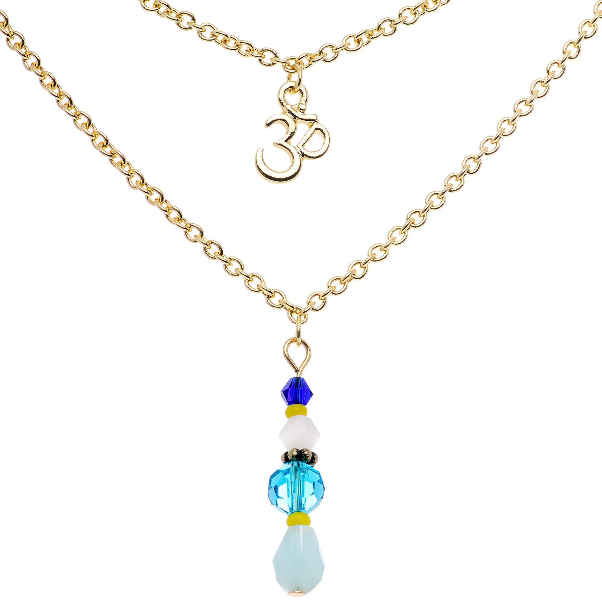 14 Gauge 9/16 Gold Tone Om Blue Beads Captive Ring Dangle Nipple Chain