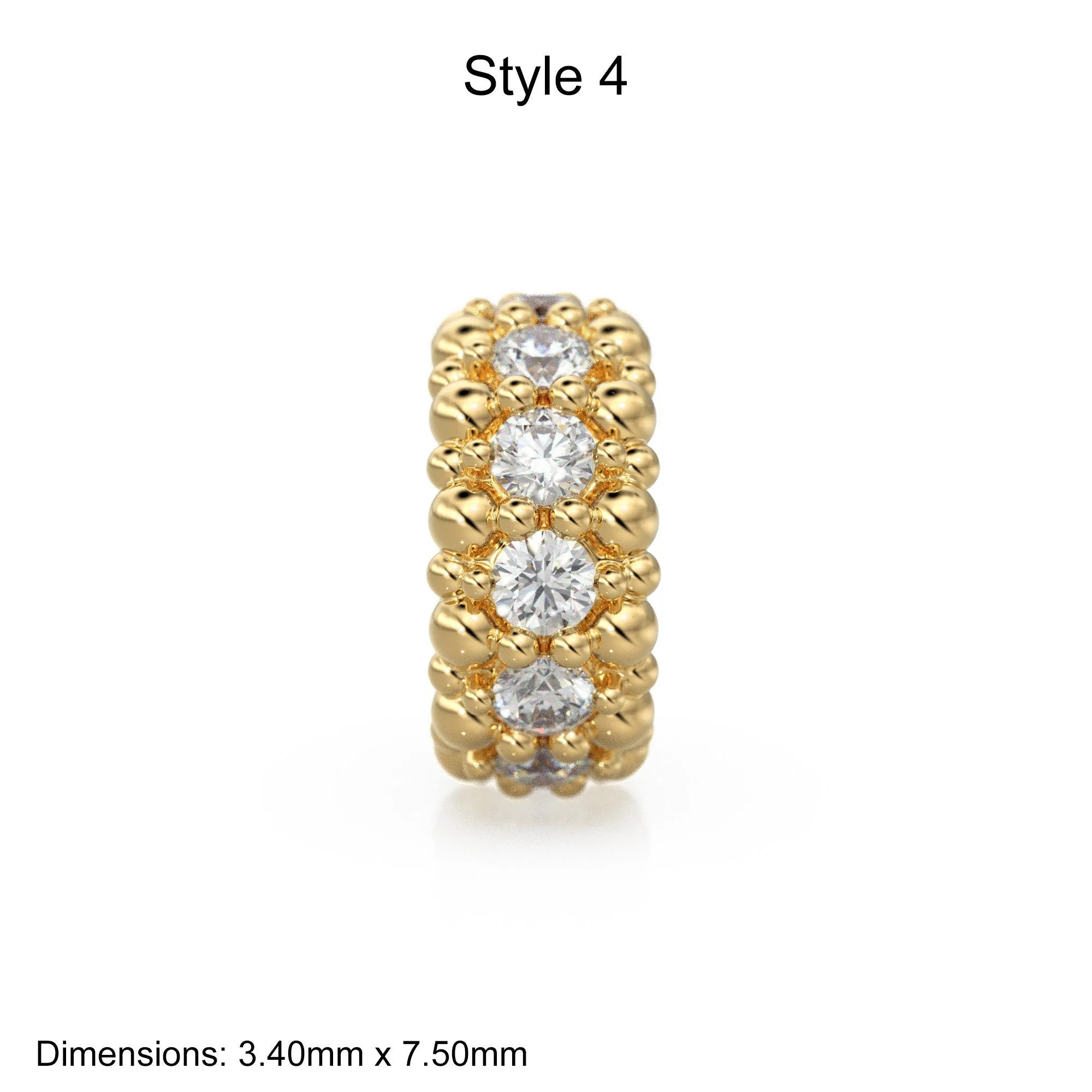 14K Solid Italian Gold Diamond Rondels, Charm Rondel, Diamonds, Bezel Diamonds, Pave set Diamonds, Beaded Texture Rondelle spacer charms
