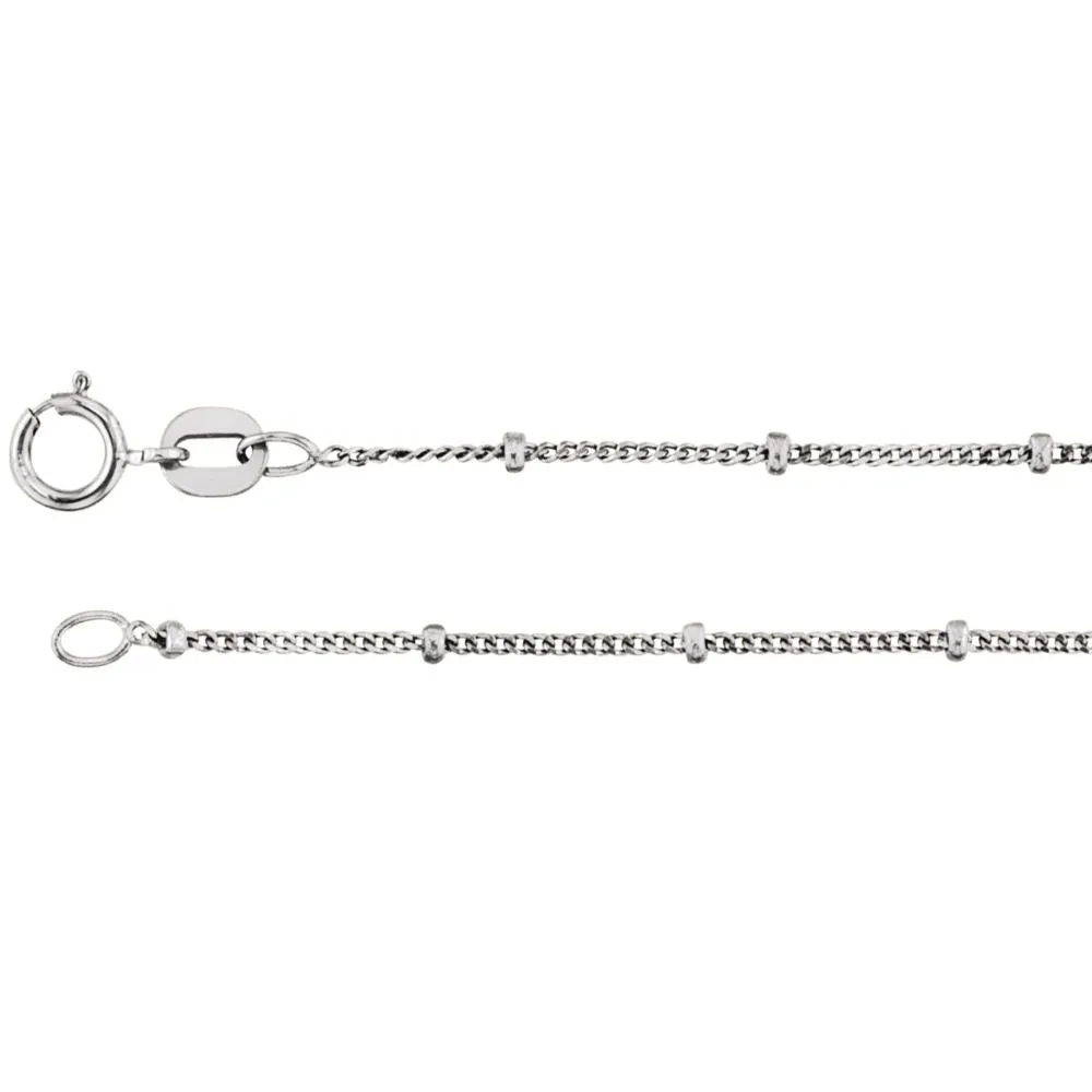 14k White Gold 1mm Solid Beaded Curb 16" Chain