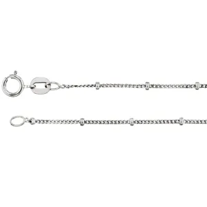 14k White Gold 1mm Solid Beaded Curb 16" Chain
