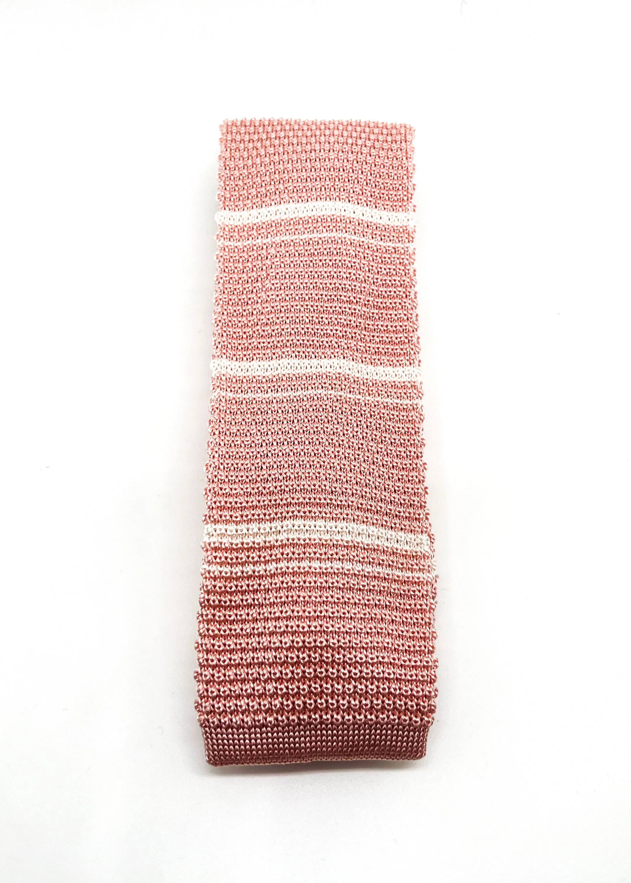 $165 OVADIA & SONS - Pink & White Stripe Knit Silk - Tie