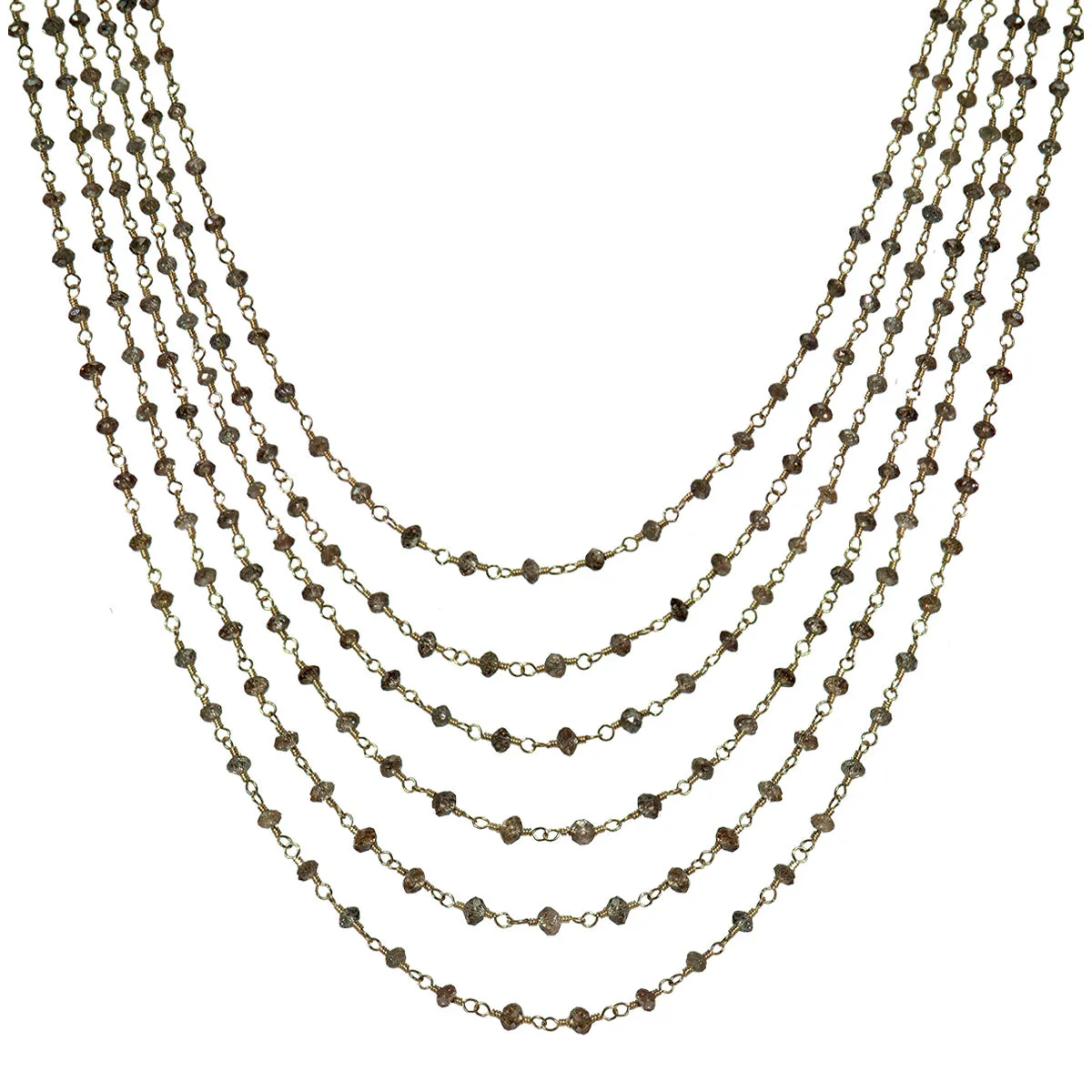 18K Gold 6 Strand Brown Diamond Chain