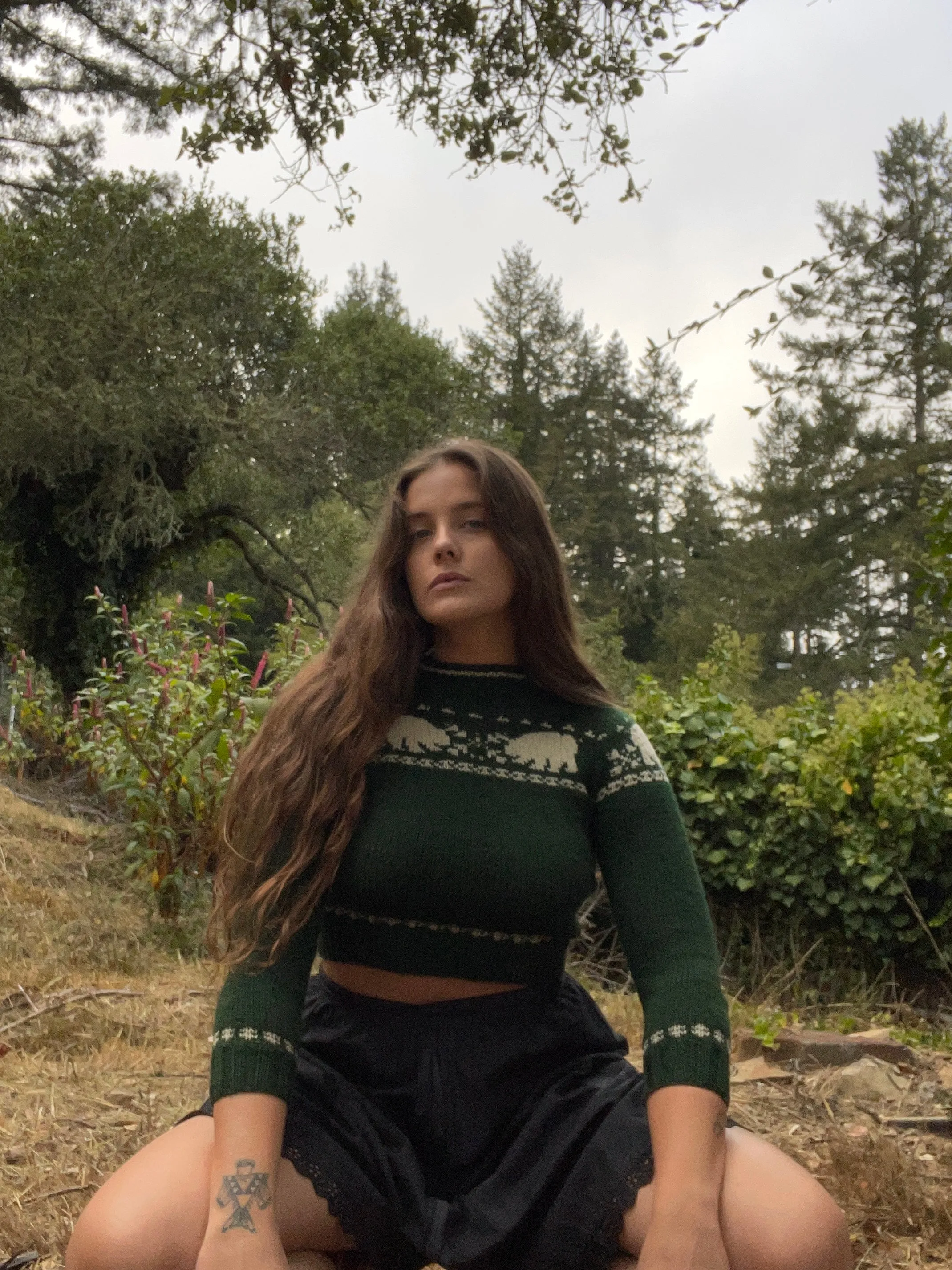1940s Novelty Wool Cropped Knit Sweater