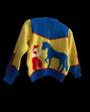 1950s Lasso'em Cowboy & Horse Primary Colored Knit Western Cardigan