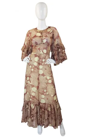 1960s Ruffled Gina Fratini Maxi Dress