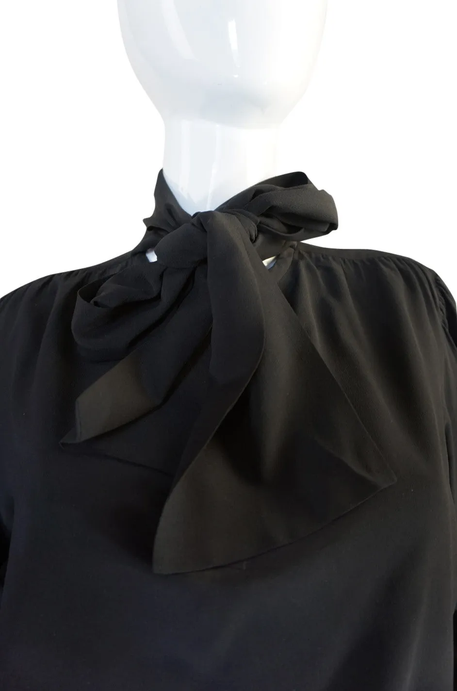 1970s Black Silk Crepe Yves Saint Laurent Tie Top