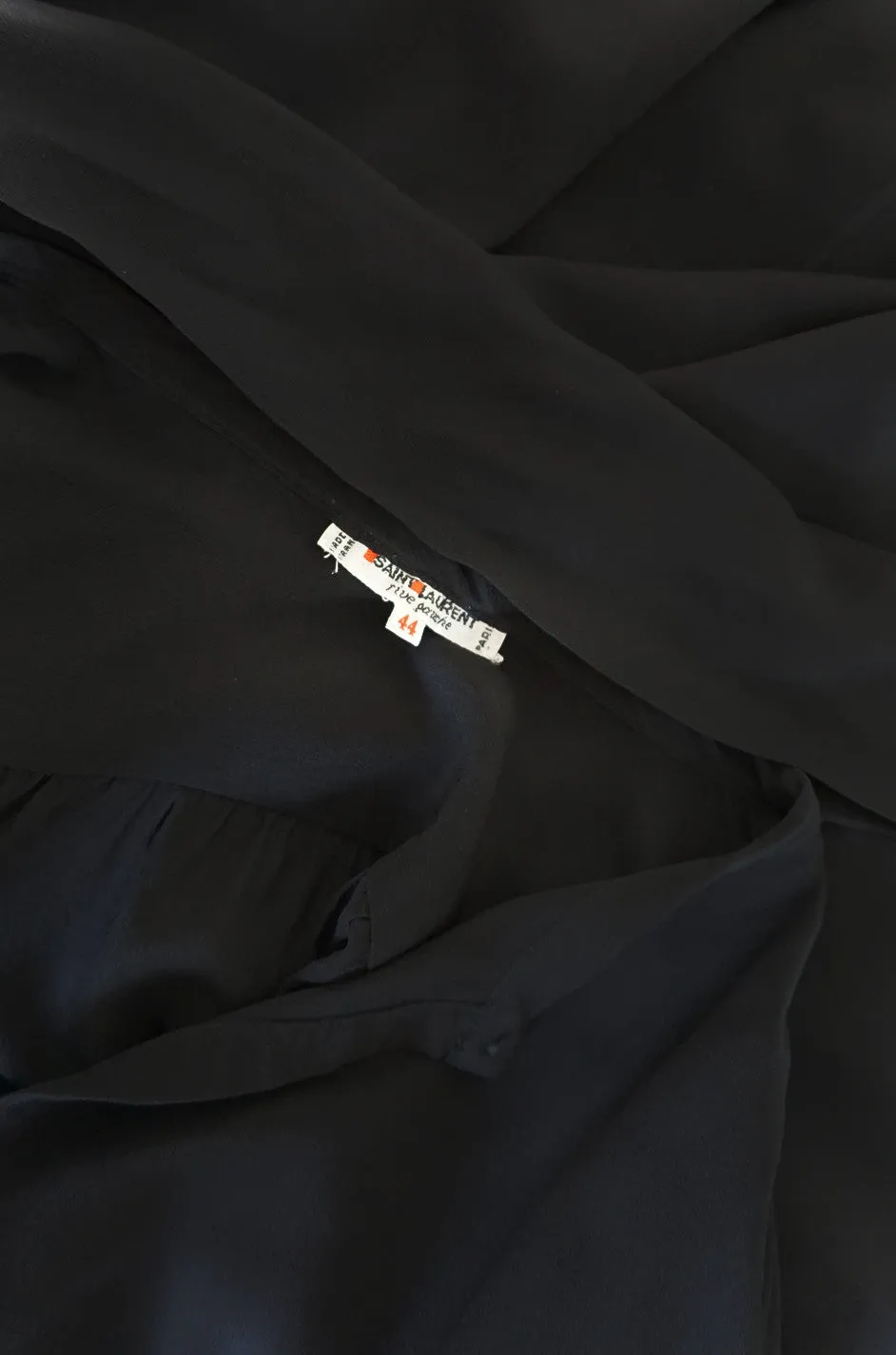 1970s Black Silk Crepe Yves Saint Laurent Tie Top