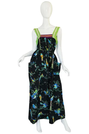 1970s Giorgio Sant'Angelo Colorful Bird Print Smock Dress