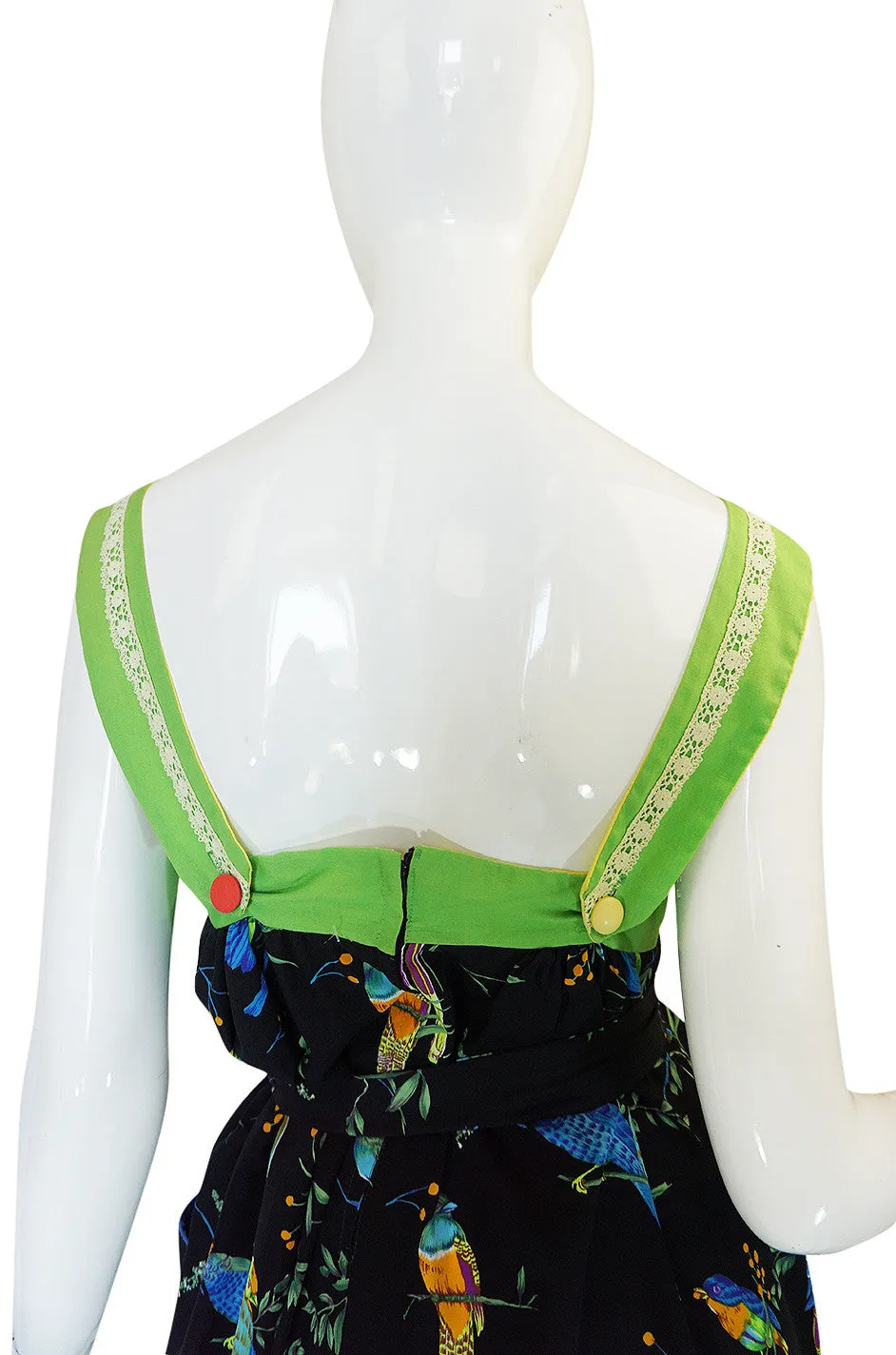 1970s Giorgio Sant'Angelo Colorful Bird Print Smock Dress