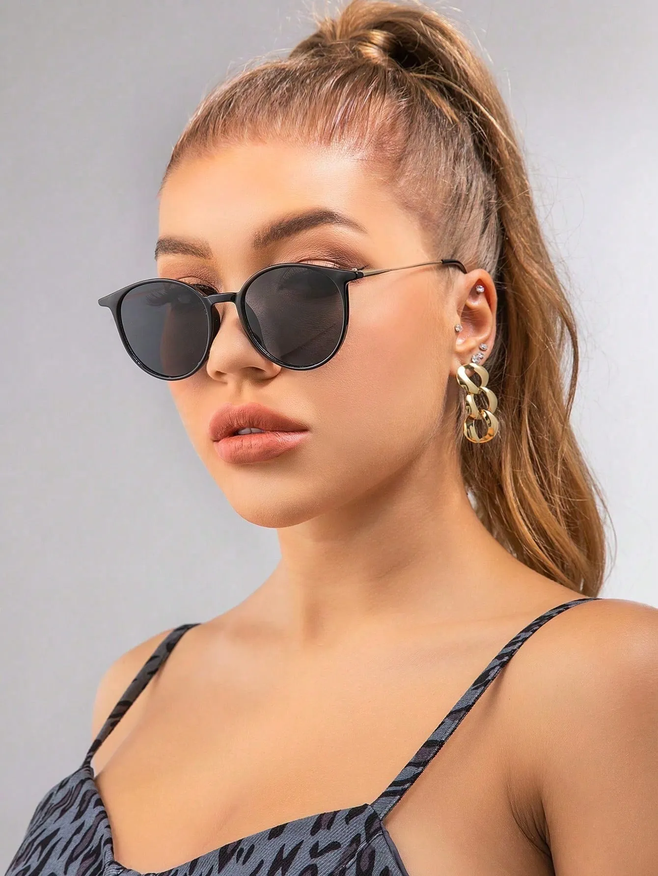 1pc Round Frame Vintage Boho Sunglasses