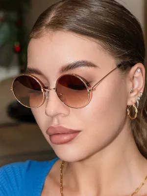 1pc Round Metal Decor Sunglasses