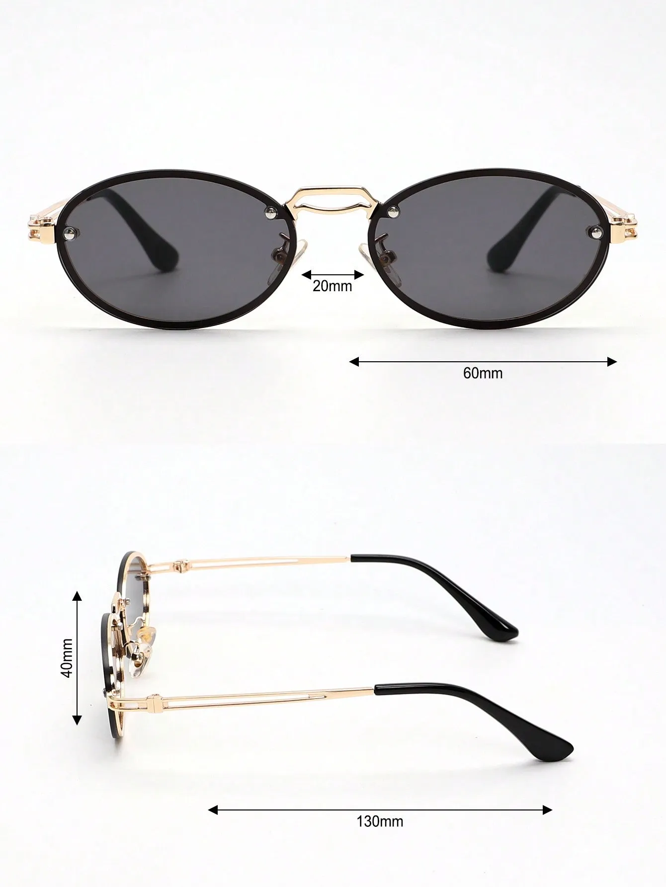 1pc Vintage Small Oval Frame Metal Sunglasses
