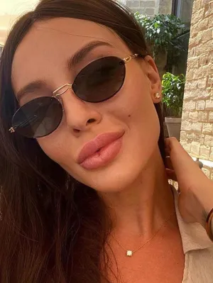 1pc Vintage Small Oval Frame Metal Sunglasses