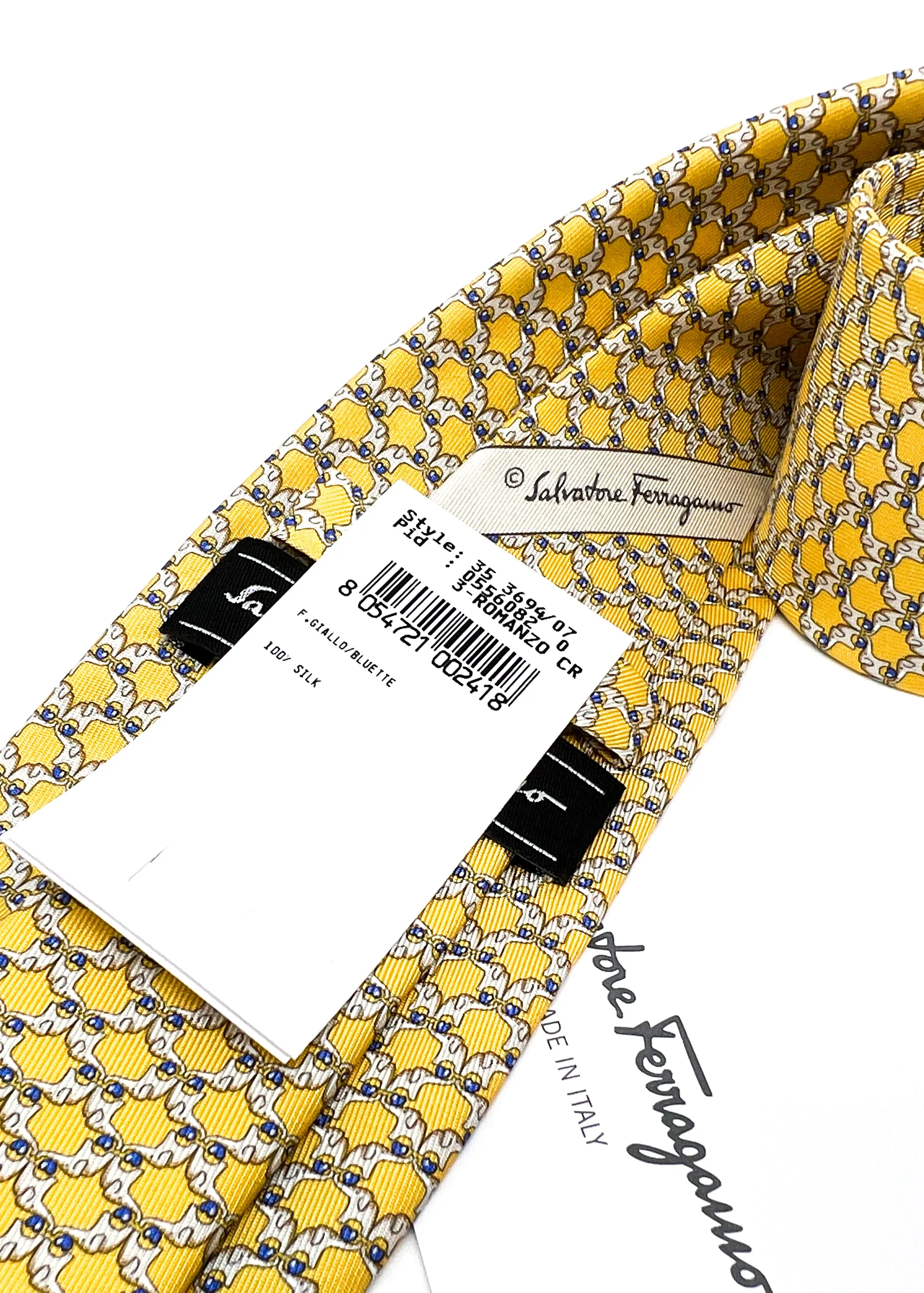 $200 SALVATORE FERRAGAMO - Yellow & Blue Elephant Tie 3.6" - Tie