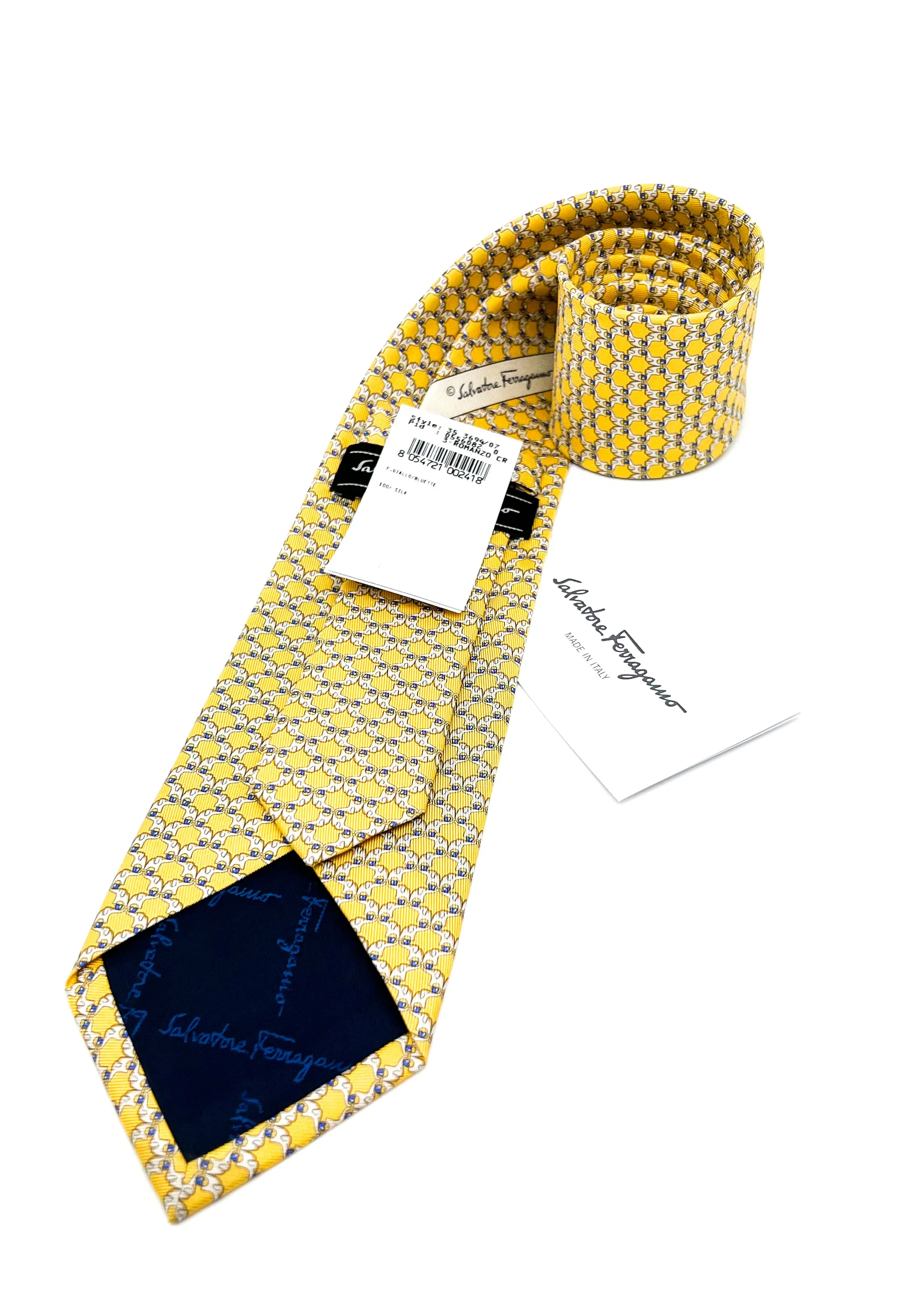 $200 SALVATORE FERRAGAMO - Yellow & Blue Elephant Tie 3.6" - Tie