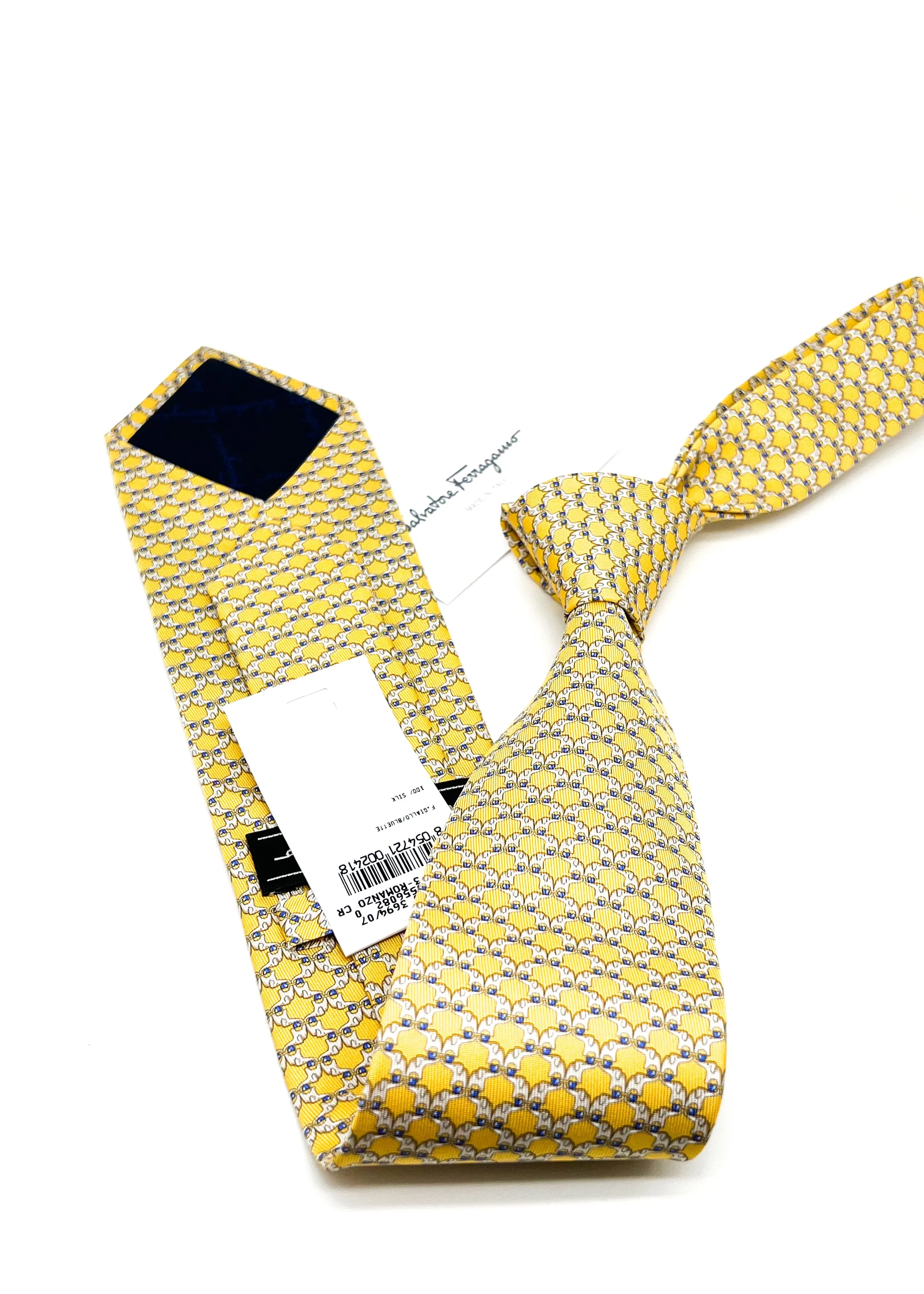 $200 SALVATORE FERRAGAMO - Yellow & Blue Elephant Tie 3.6" - Tie