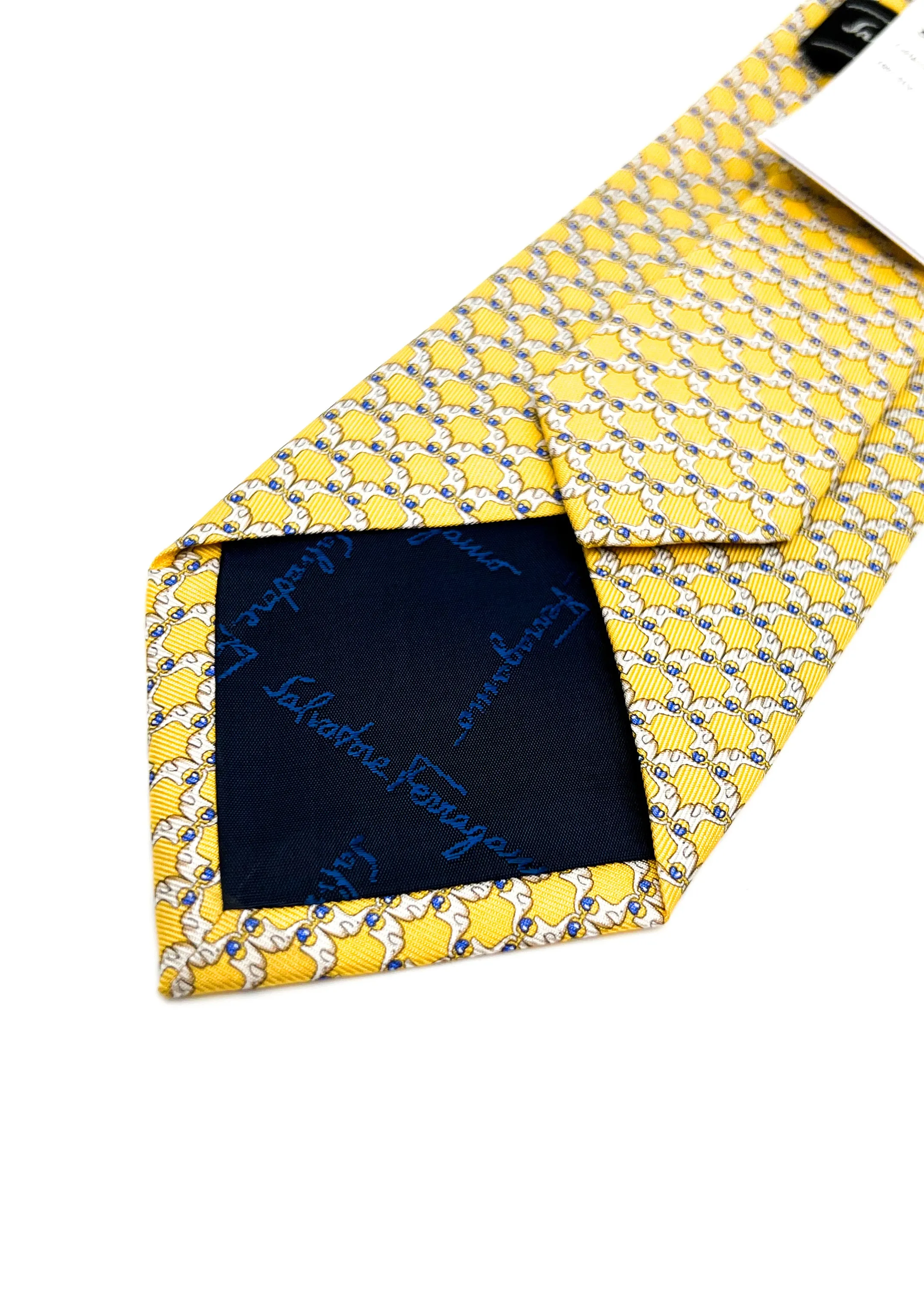 $200 SALVATORE FERRAGAMO - Yellow & Blue Elephant Tie 3.6" - Tie