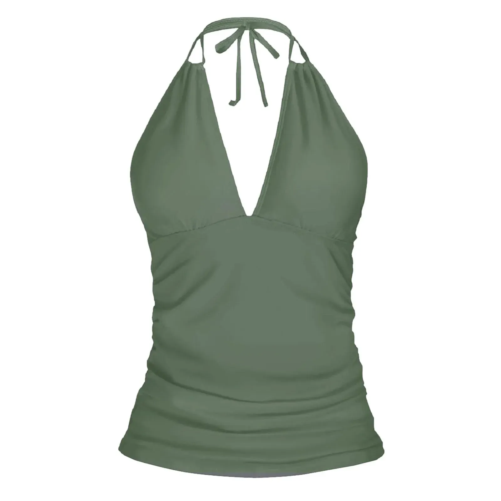 2025 New Women Halter Tankini Top Sexy V-Neck Swimsuit Tops Spring Summer Solid Color Swimwear Vest Female Beachwear