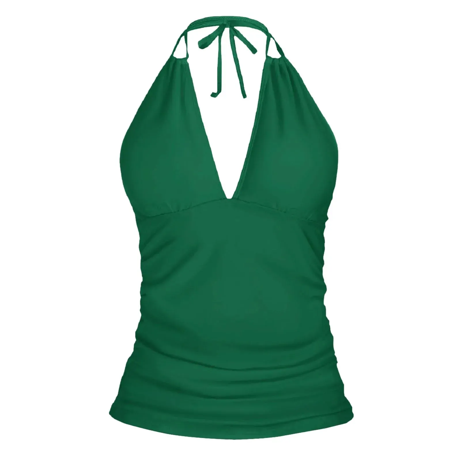 2025 New Women Halter Tankini Top Sexy V-Neck Swimsuit Tops Spring Summer Solid Color Swimwear Vest Female Beachwear