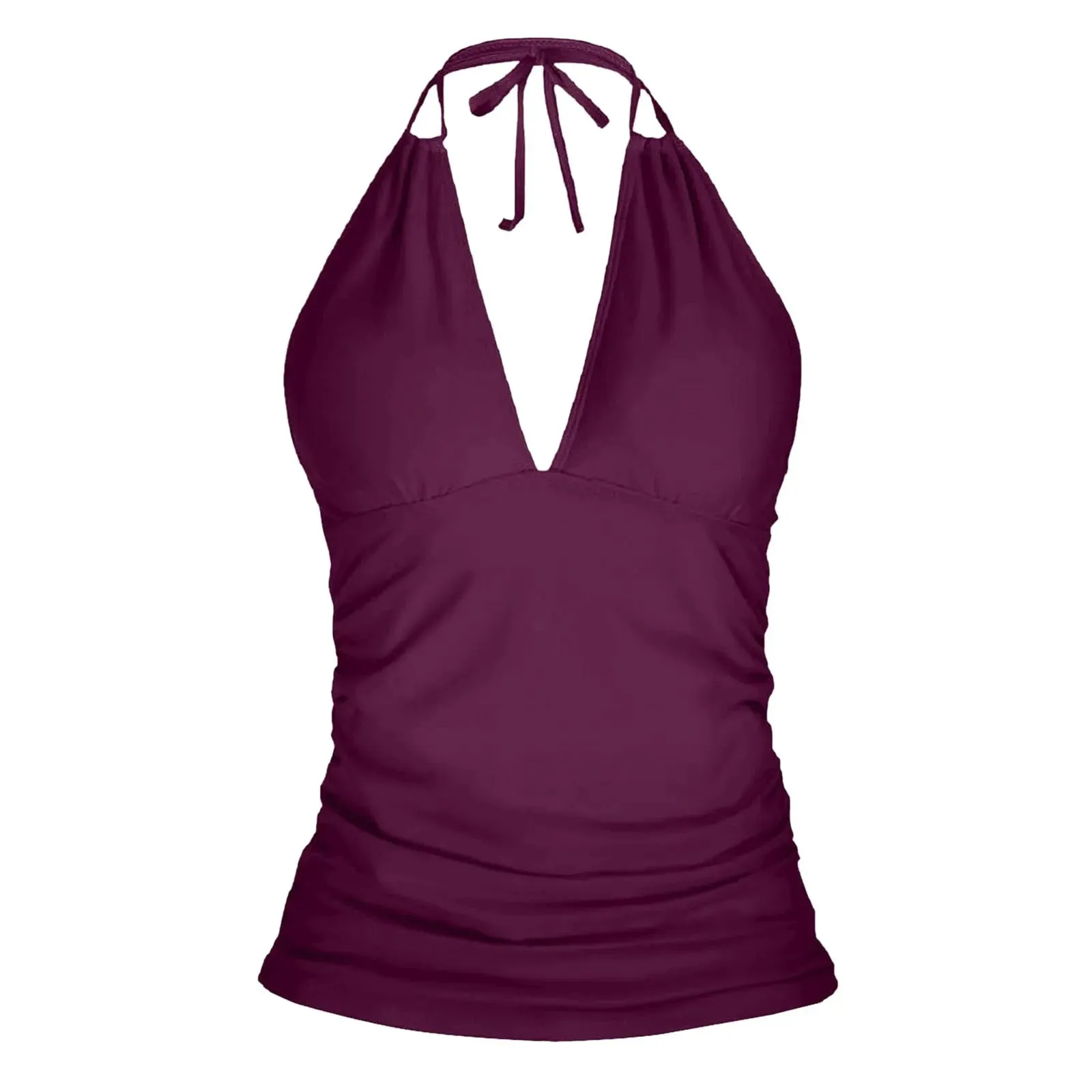 2025 New Women Halter Tankini Top Sexy V-Neck Swimsuit Tops Spring Summer Solid Color Swimwear Vest Female Beachwear