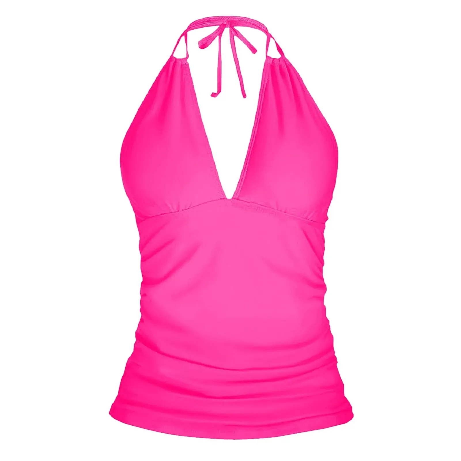2025 New Women Halter Tankini Top Sexy V-Neck Swimsuit Tops Spring Summer Solid Color Swimwear Vest Female Beachwear