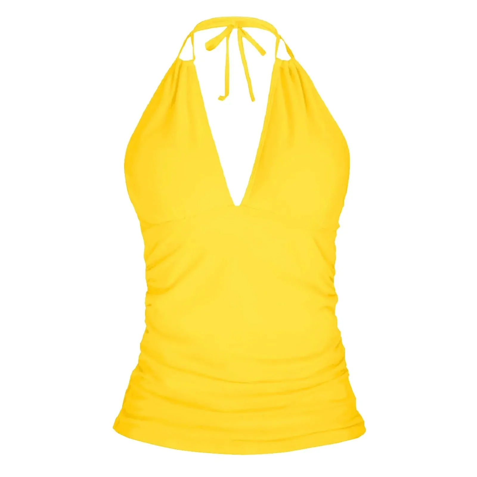 2025 New Women Halter Tankini Top Sexy V-Neck Swimsuit Tops Spring Summer Solid Color Swimwear Vest Female Beachwear
