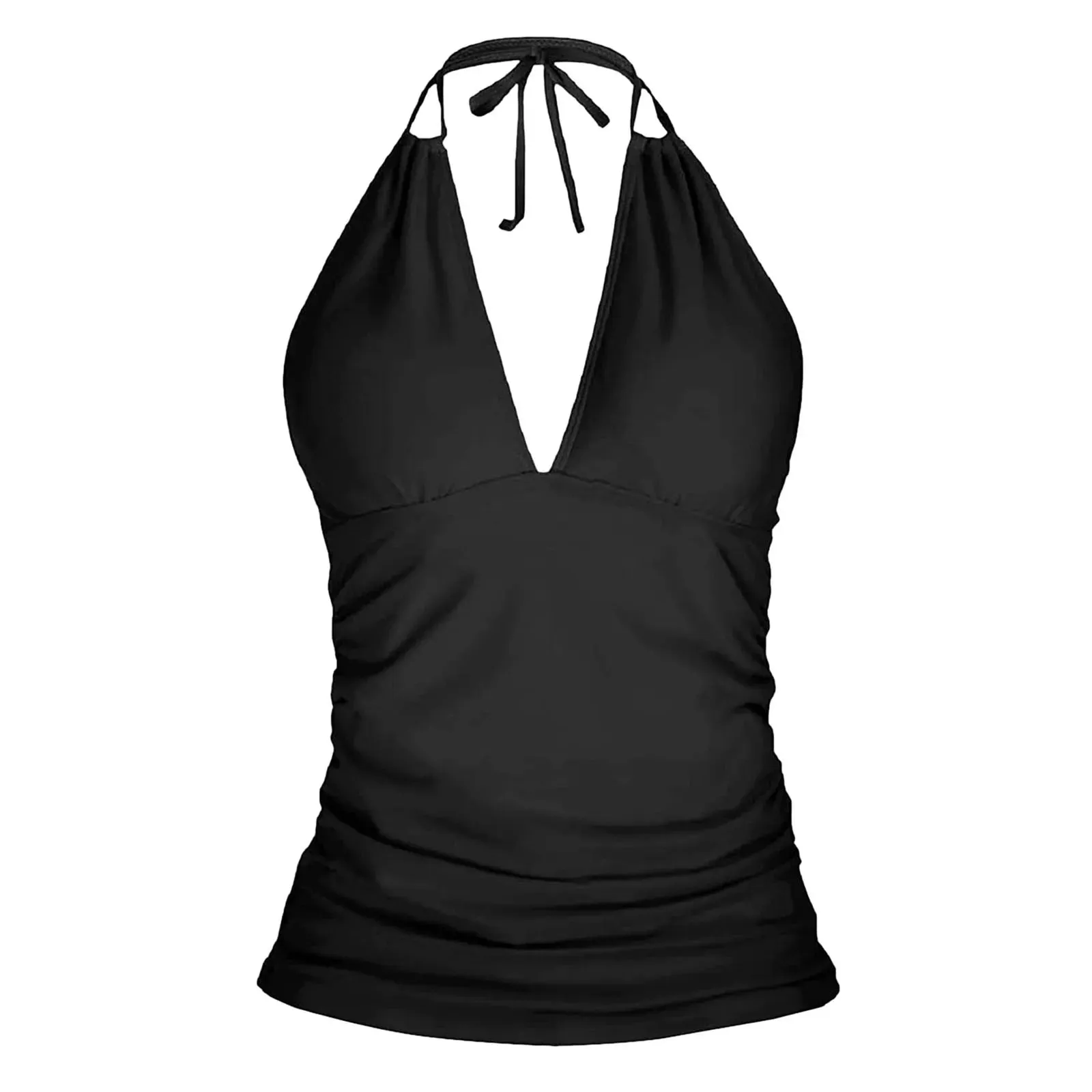 2025 New Women Halter Tankini Top Sexy V-Neck Swimsuit Tops Spring Summer Solid Color Swimwear Vest Female Beachwear