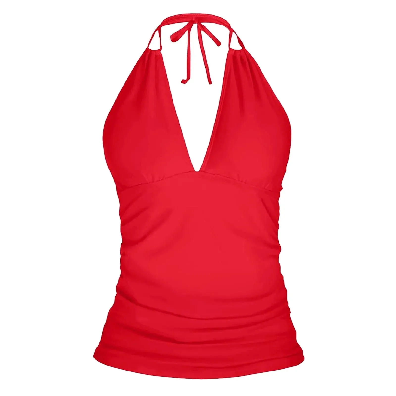 2025 New Women Halter Tankini Top Sexy V-Neck Swimsuit Tops Spring Summer Solid Color Swimwear Vest Female Beachwear
