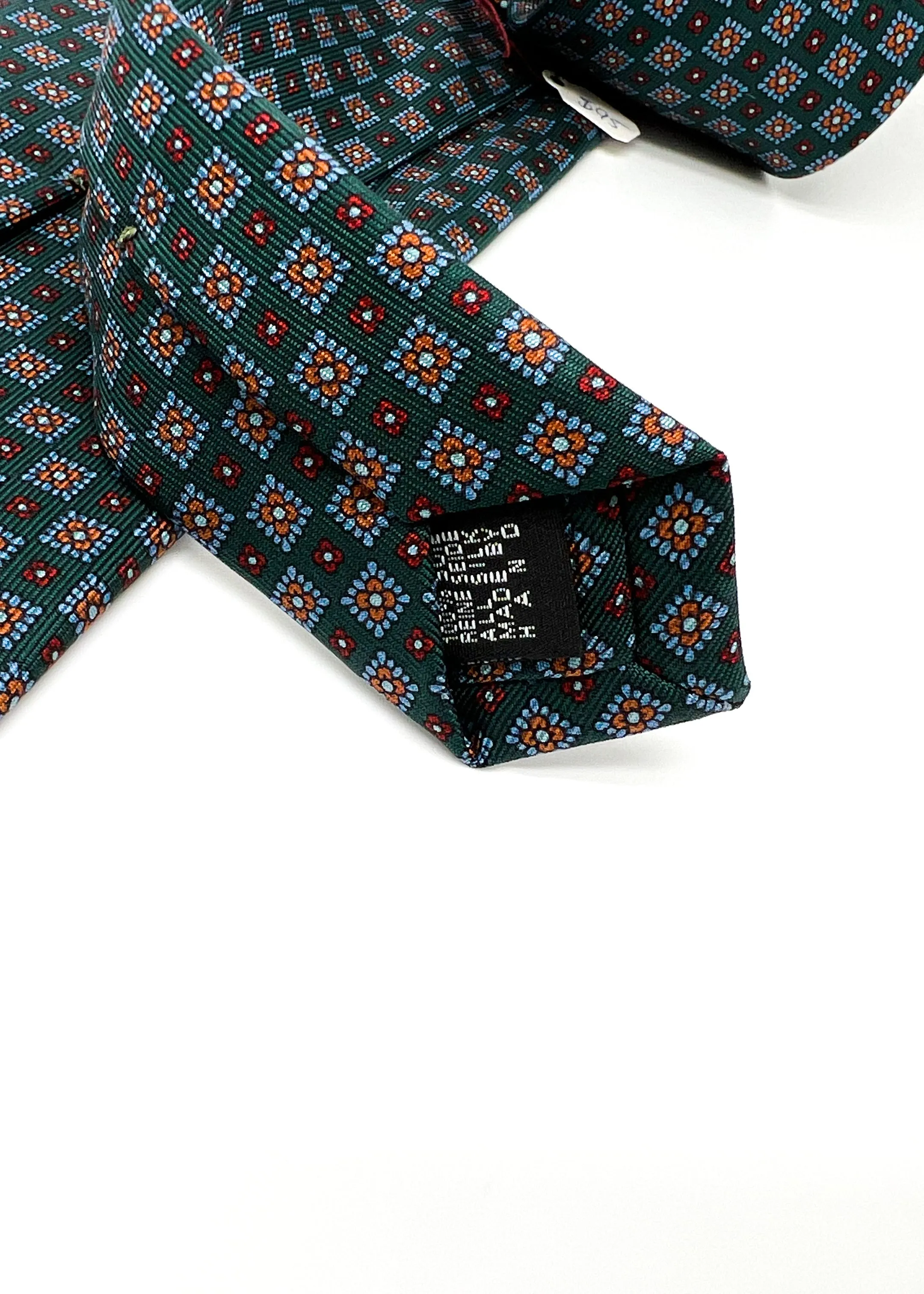 $230 E. MARINELLA - NAPOLI *Hand Made* Forest Green Silk Medallion 3.5" - Tie
