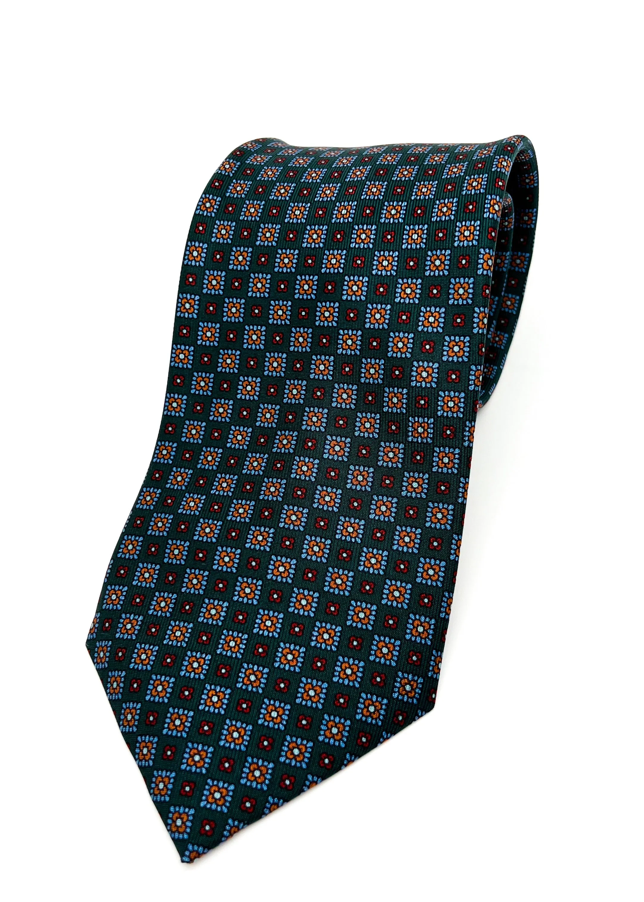 $230 E. MARINELLA - NAPOLI *Hand Made* Forest Green Silk Medallion 3.5" - Tie