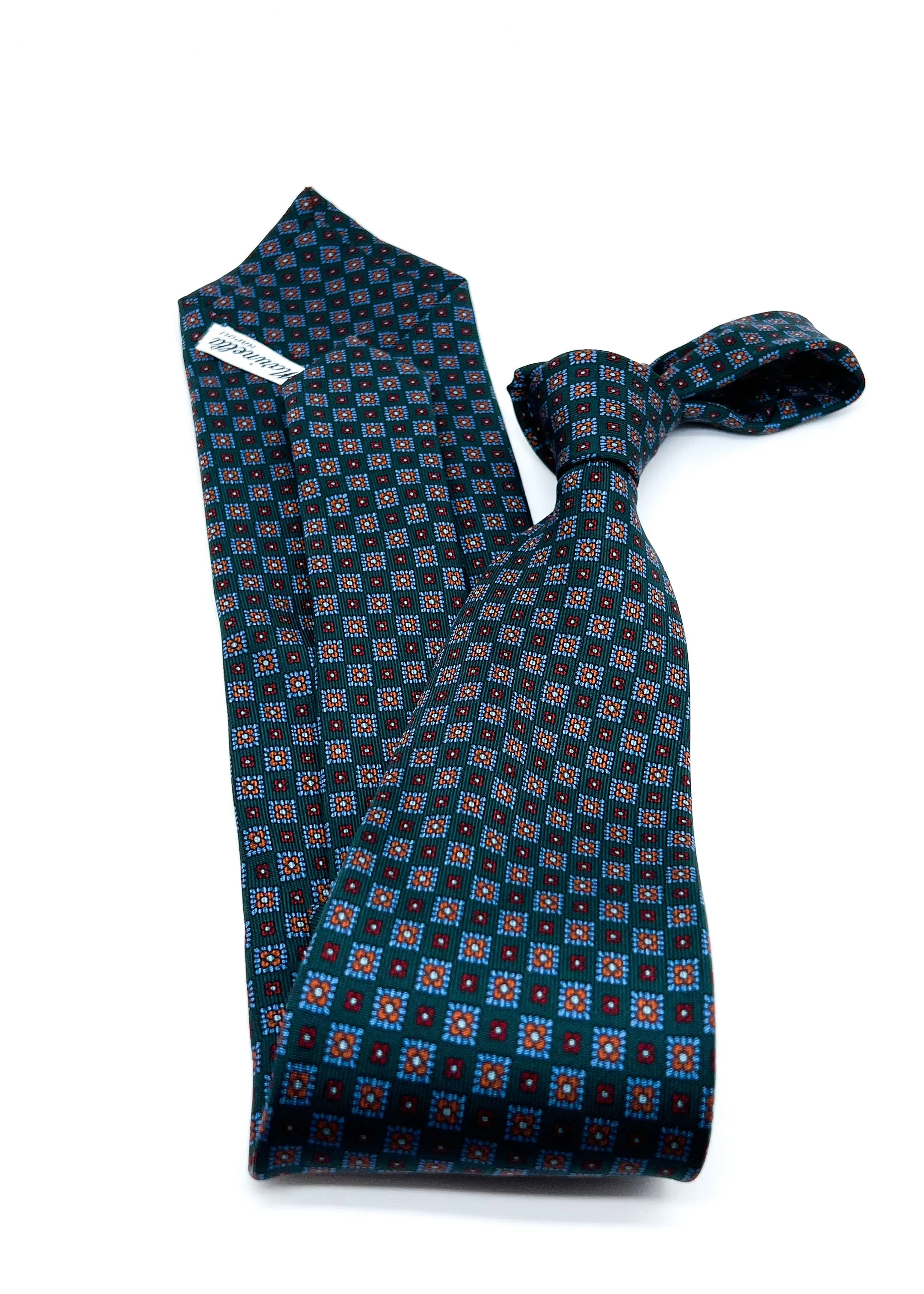 $230 E. MARINELLA - NAPOLI *Hand Made* Forest Green Silk Medallion 3.5" - Tie