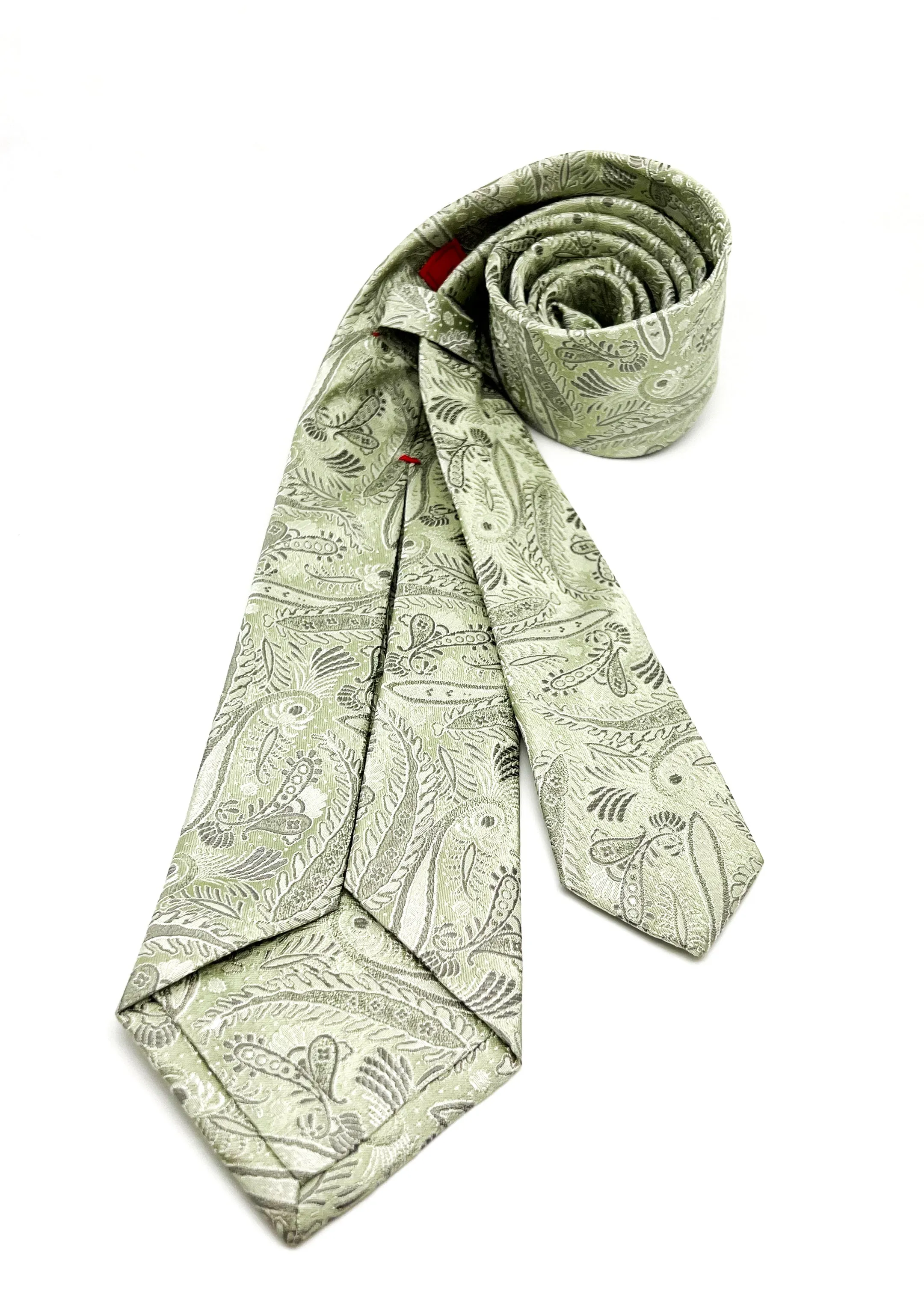 $235 ISAIA - * 7-Fold * Napoli Green Tonal Paisley Tie 3.25" - Tie