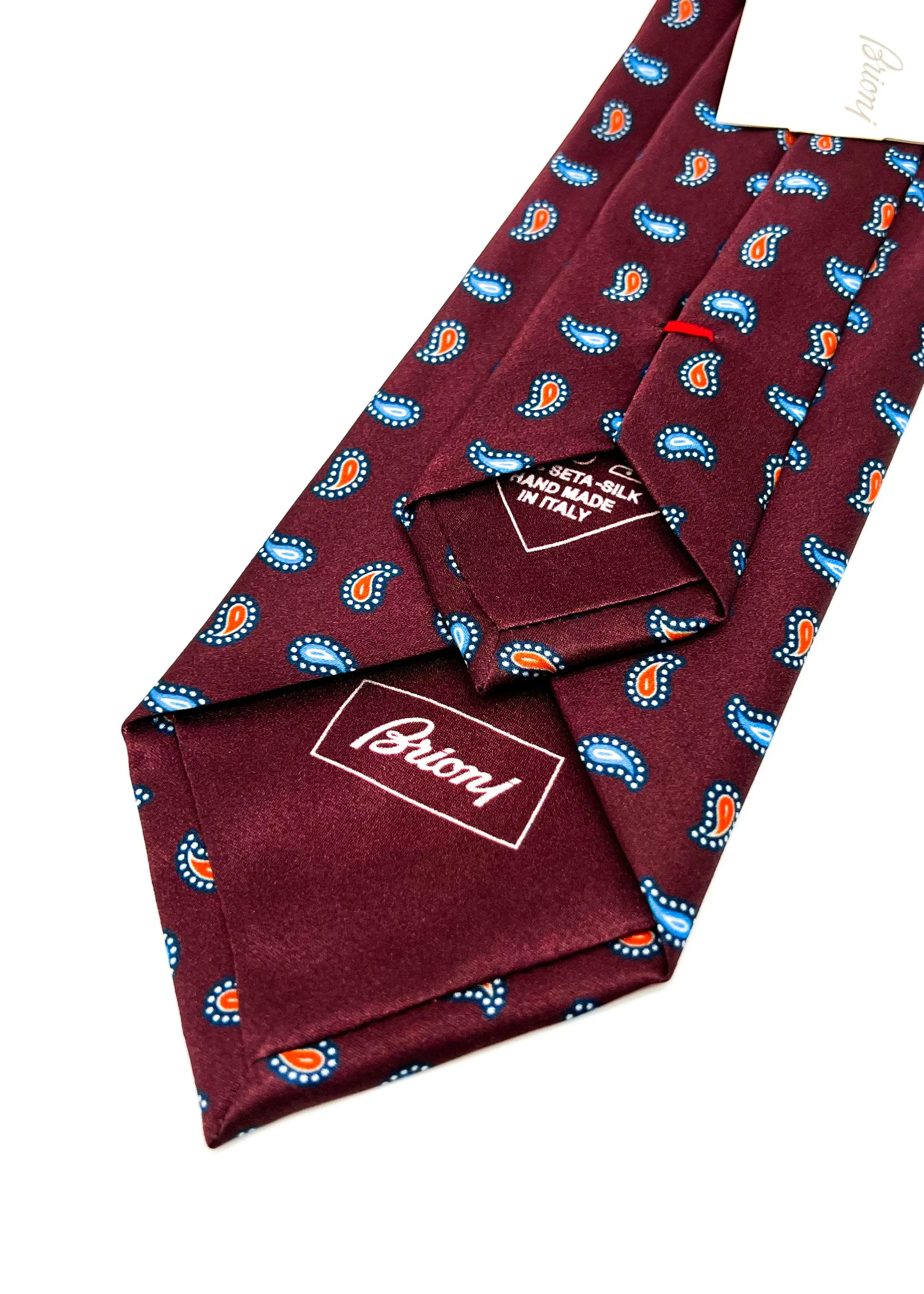 $240 BRIONI - Paisley Burgundy & Blue Tie Silk 3" - Tie