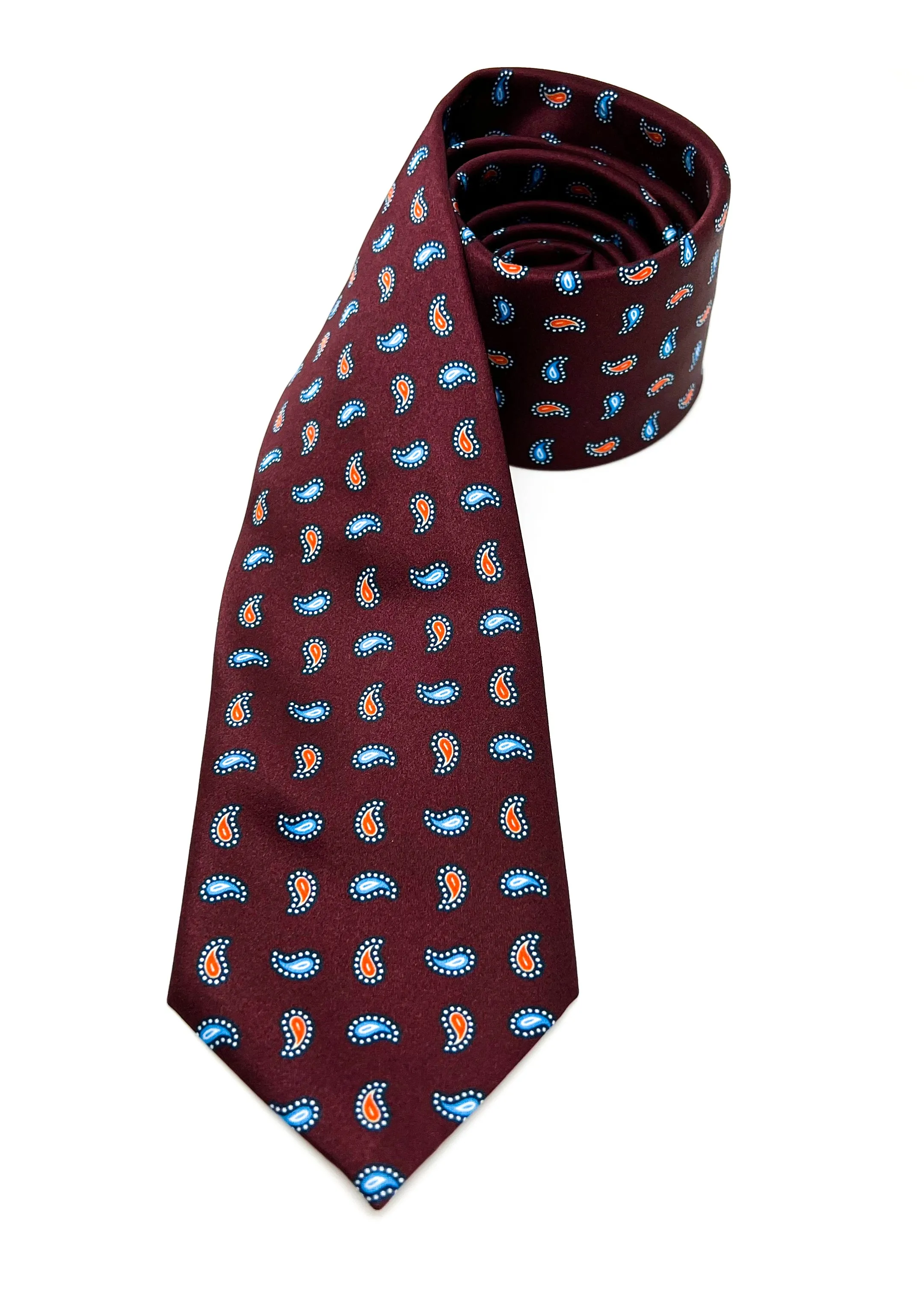$240 BRIONI - Paisley Burgundy & Blue Tie Silk 3" - Tie
