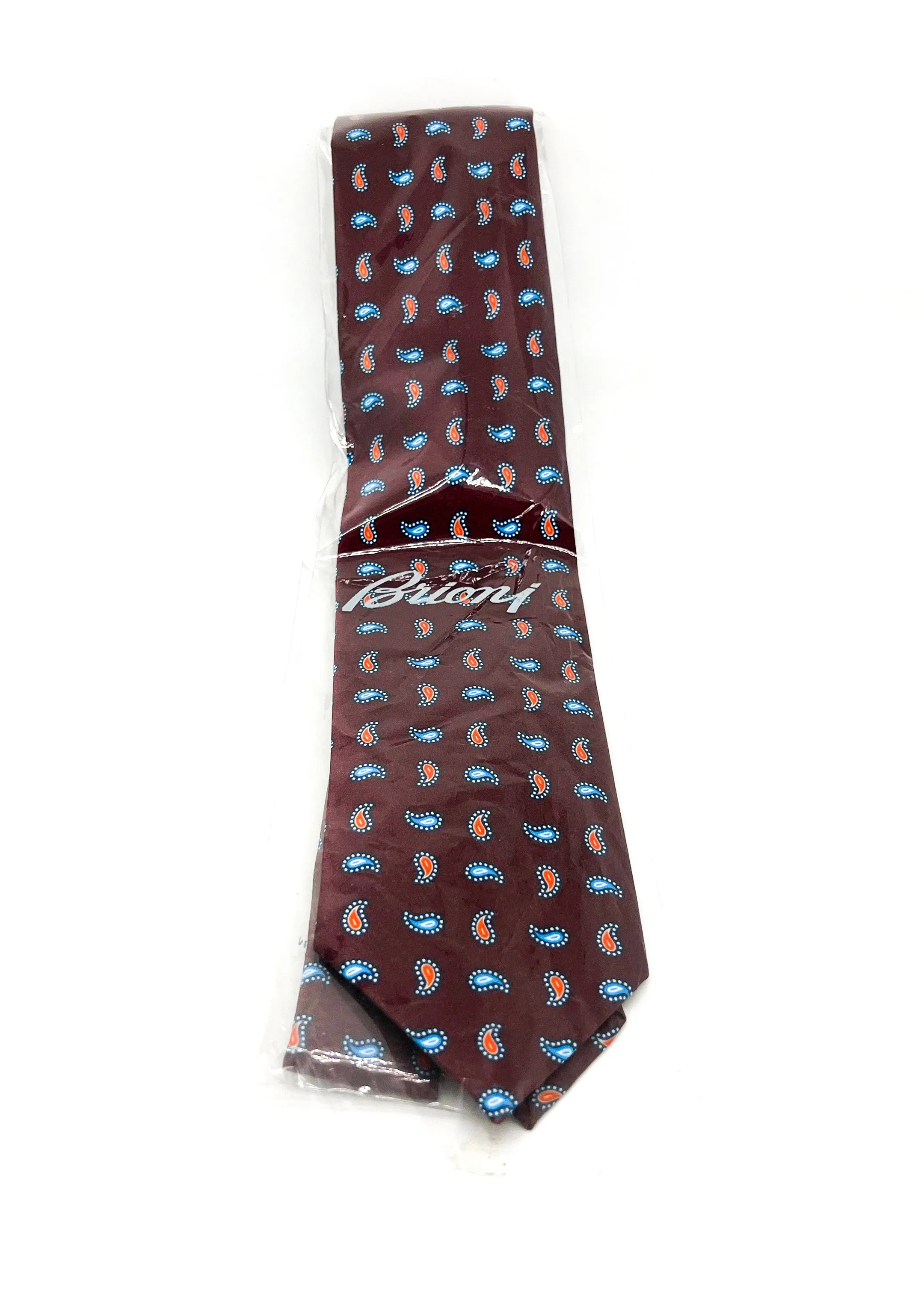 $240 BRIONI - Paisley Burgundy & Blue Tie Silk 3" - Tie