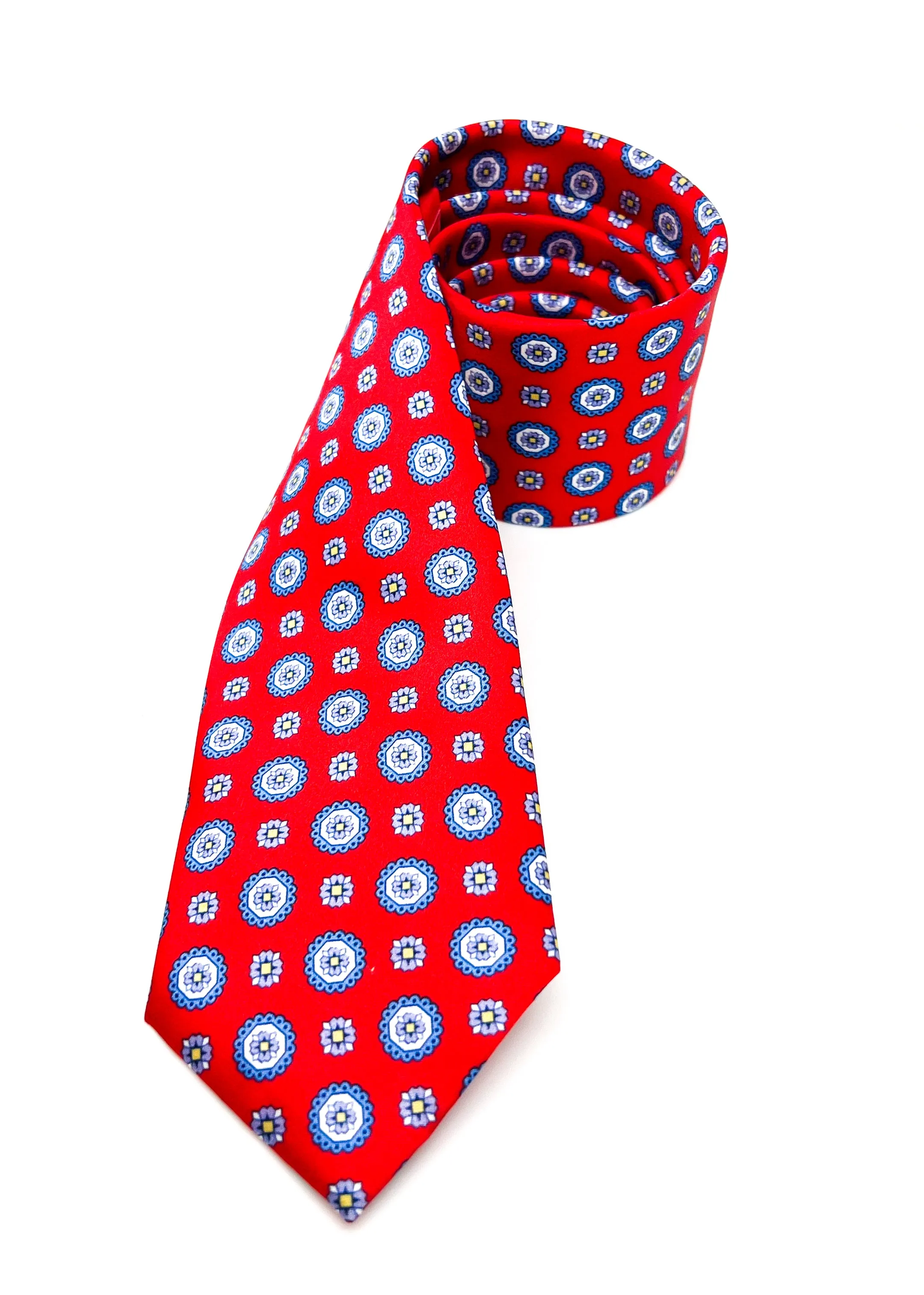 $240 BRIONI - Red & Blue Medallion Tie Silk 3" - Tie