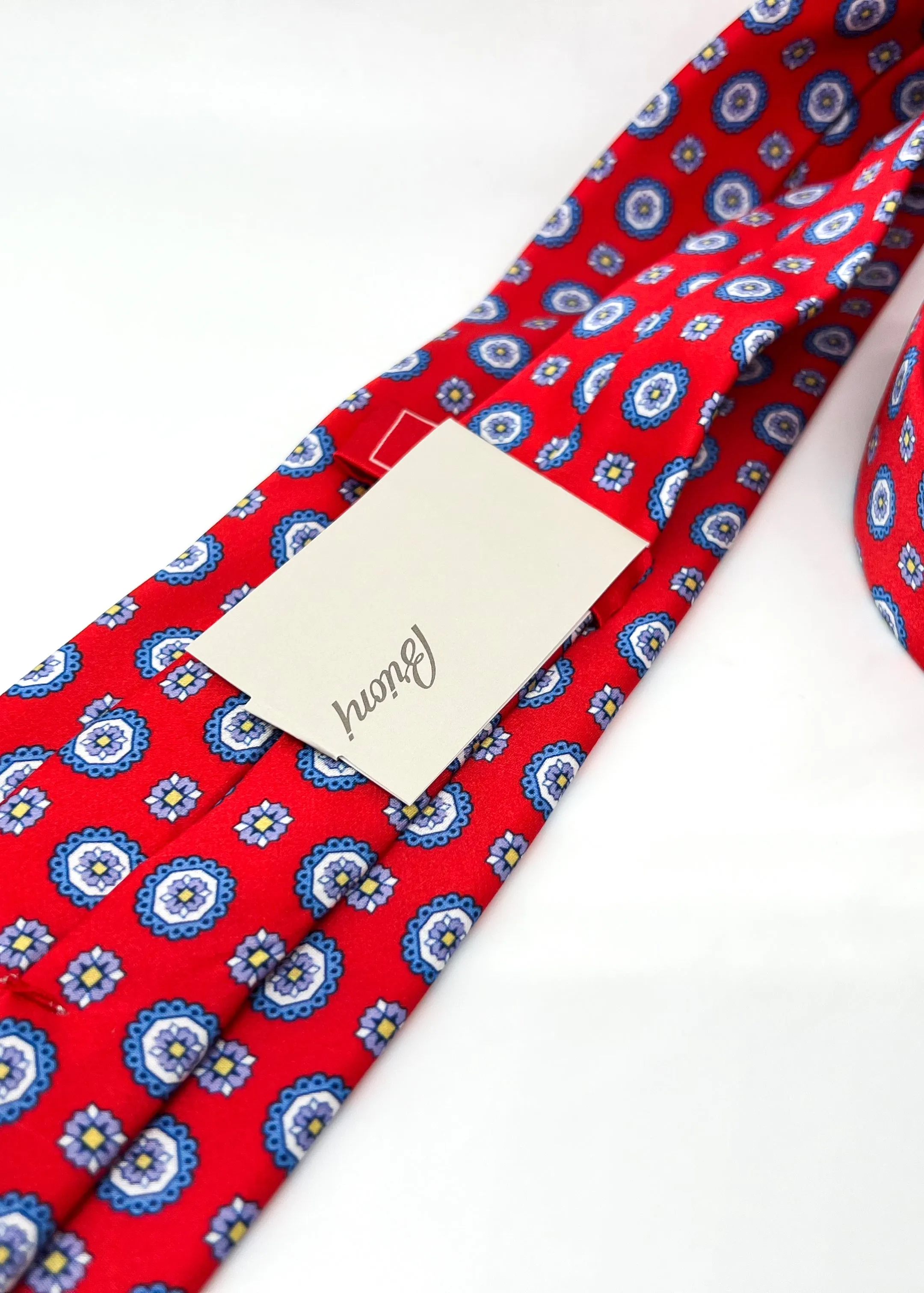 $240 BRIONI - Red & Blue Medallion Tie Silk 3" - Tie