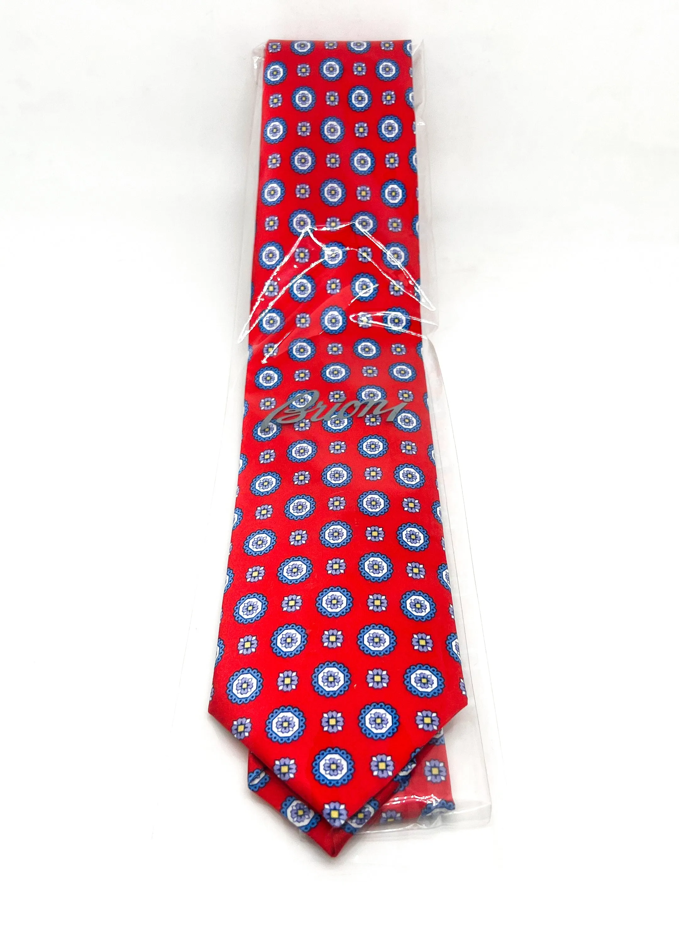 $240 BRIONI - Red & Blue Medallion Tie Silk 3" - Tie