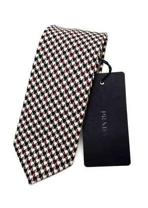 $320 PRADA - Burgundy & Ivory Houndstooth 2.4" - Tie