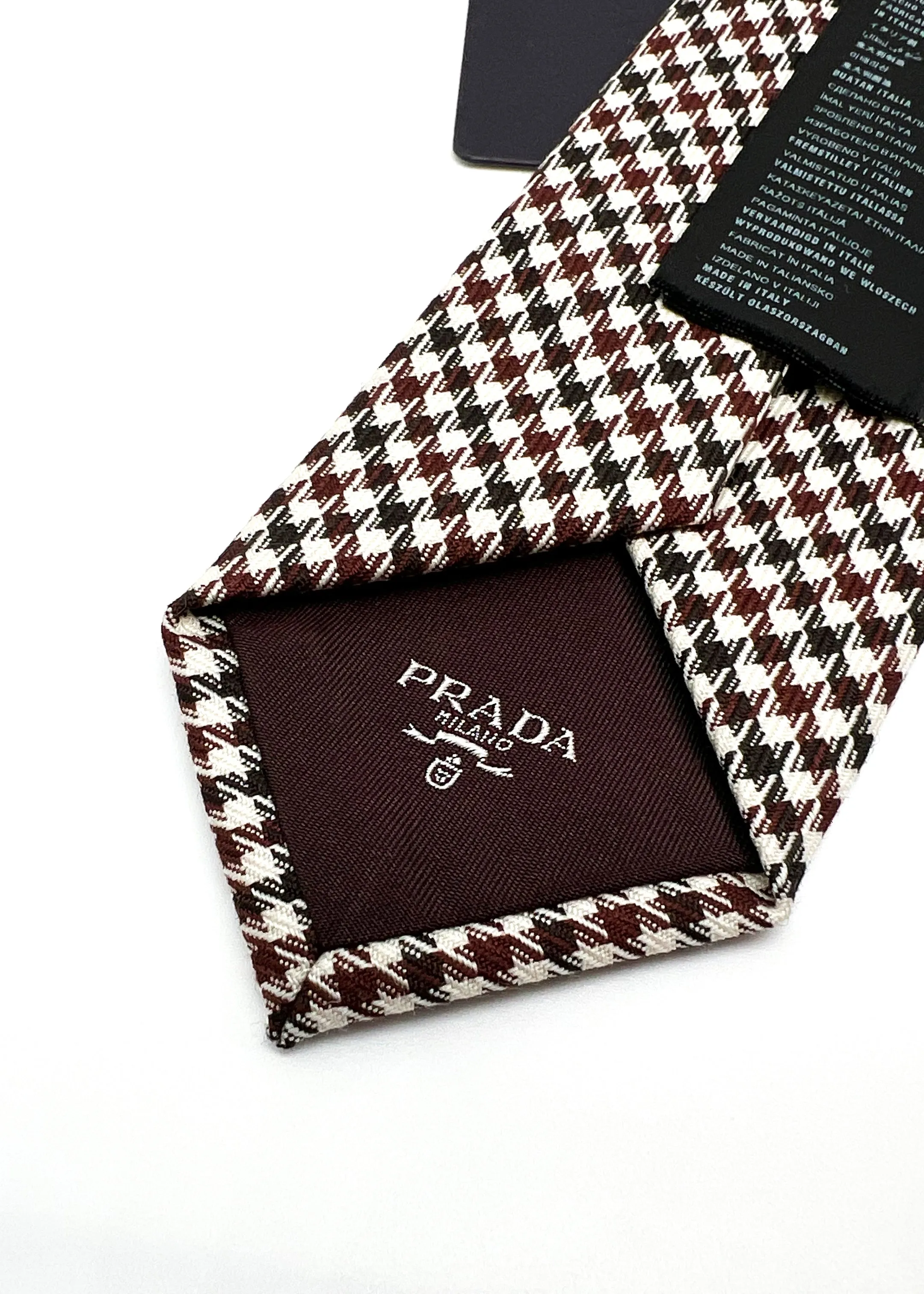 $320 PRADA - Burgundy & Ivory Houndstooth 2.4" - Tie