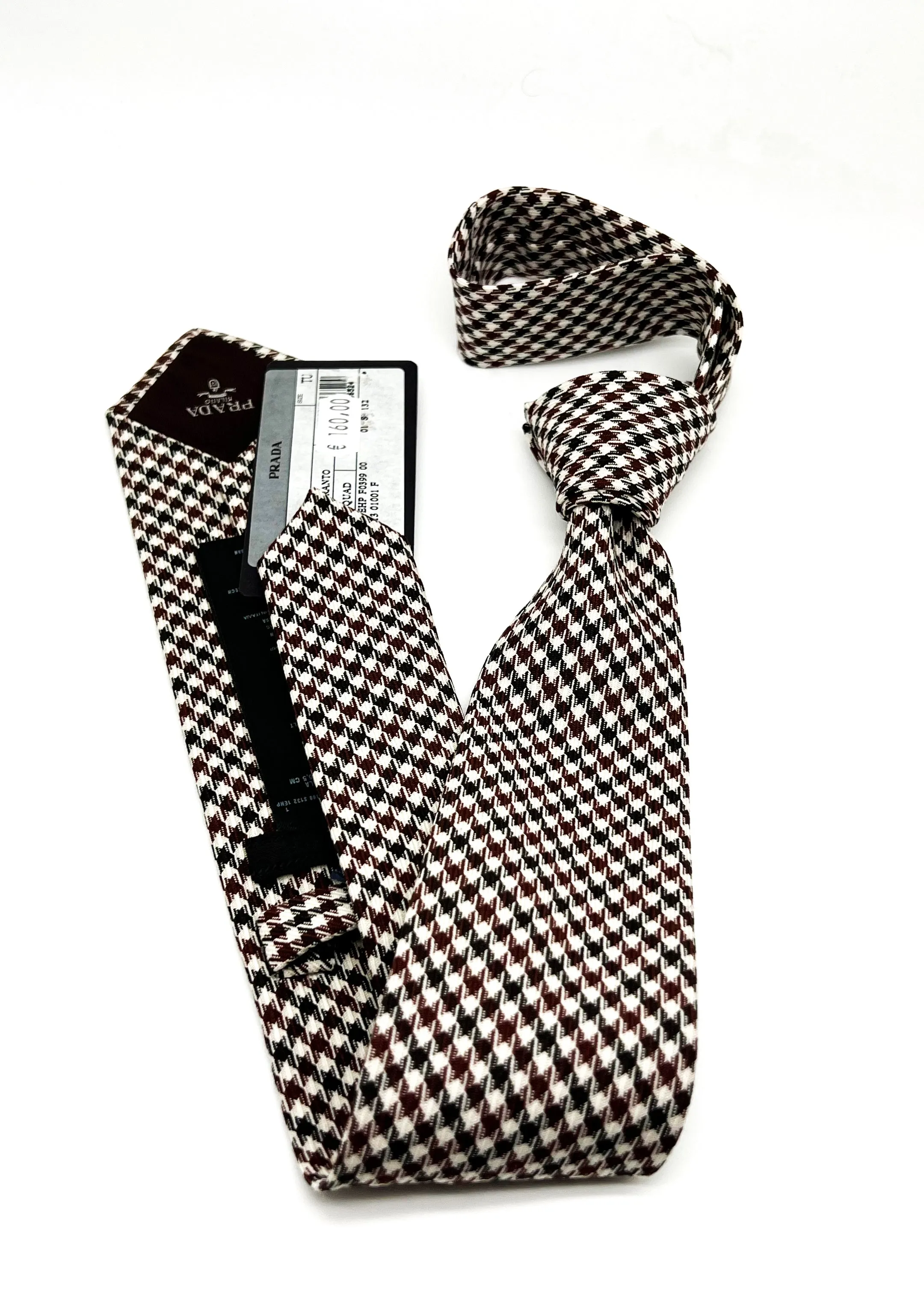 $320 PRADA - Burgundy & Ivory Houndstooth 2.4" - Tie