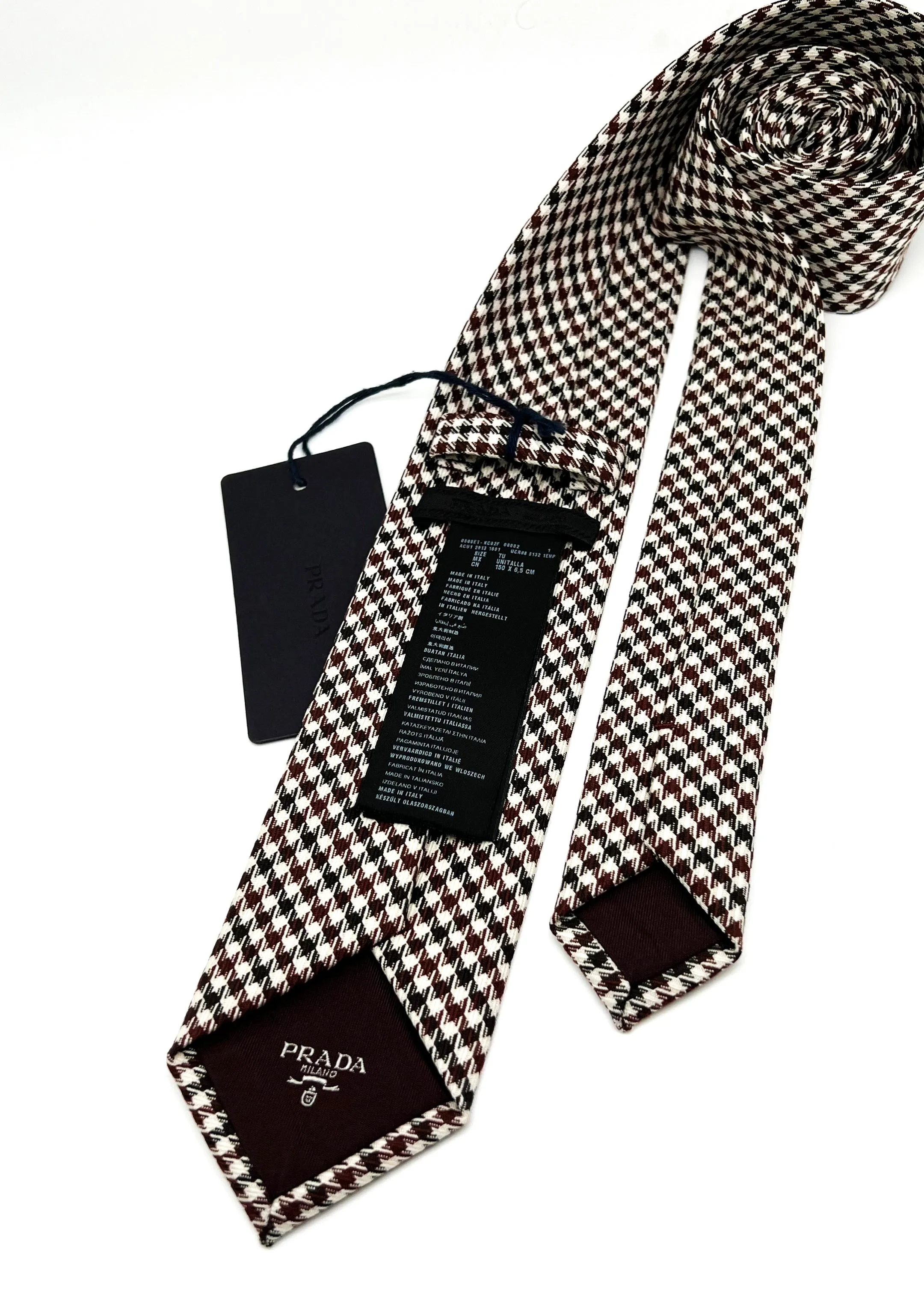 $320 PRADA - Burgundy & Ivory Houndstooth 2.4" - Tie