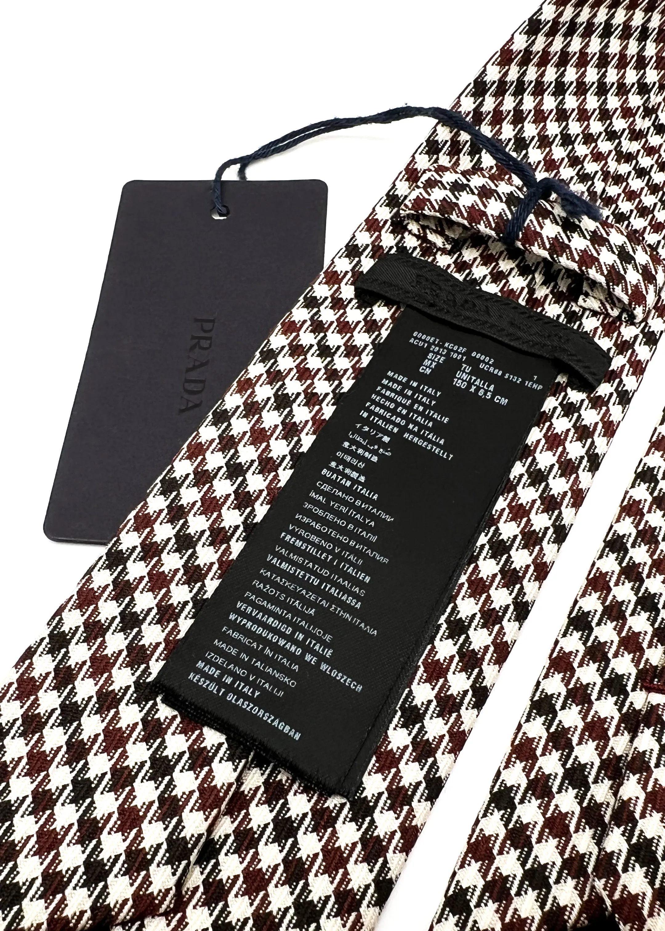 $320 PRADA - Burgundy & Ivory Houndstooth 2.4" - Tie