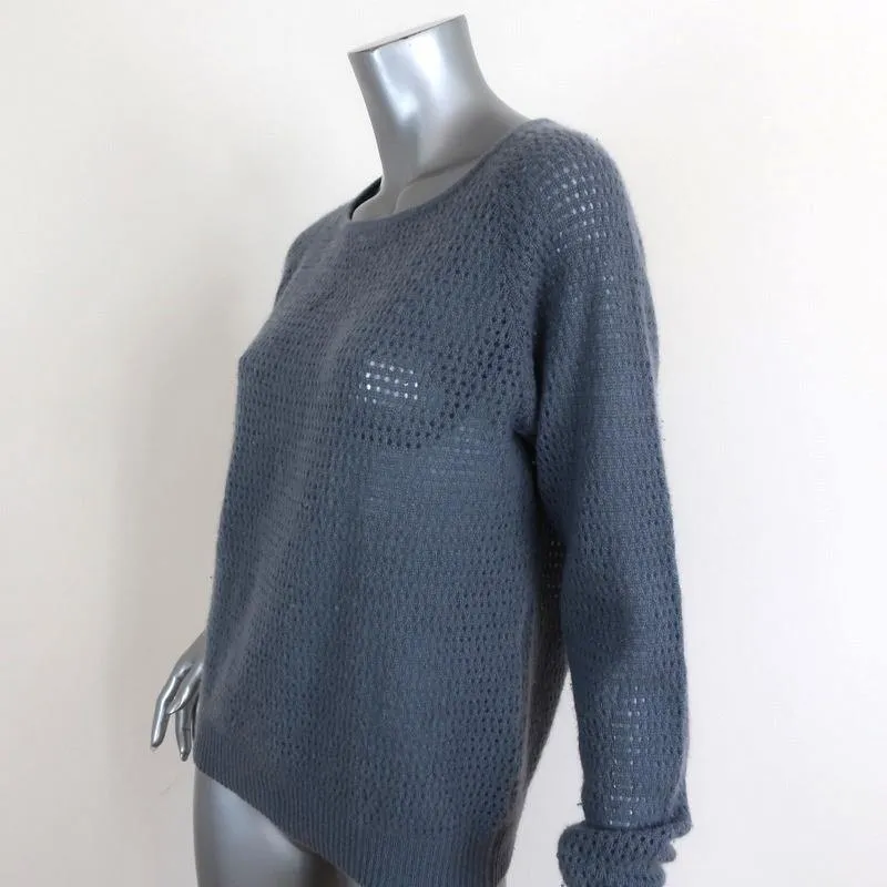 360 Cashmere Sweater Blue Perforated Knit Size Small Raglan Pullover