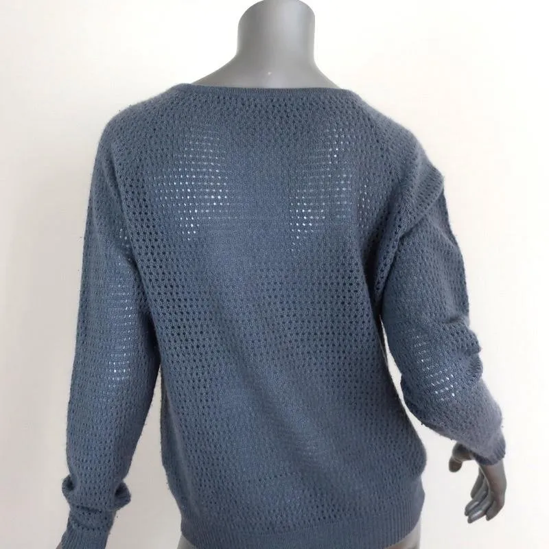 360 Cashmere Sweater Blue Perforated Knit Size Small Raglan Pullover
