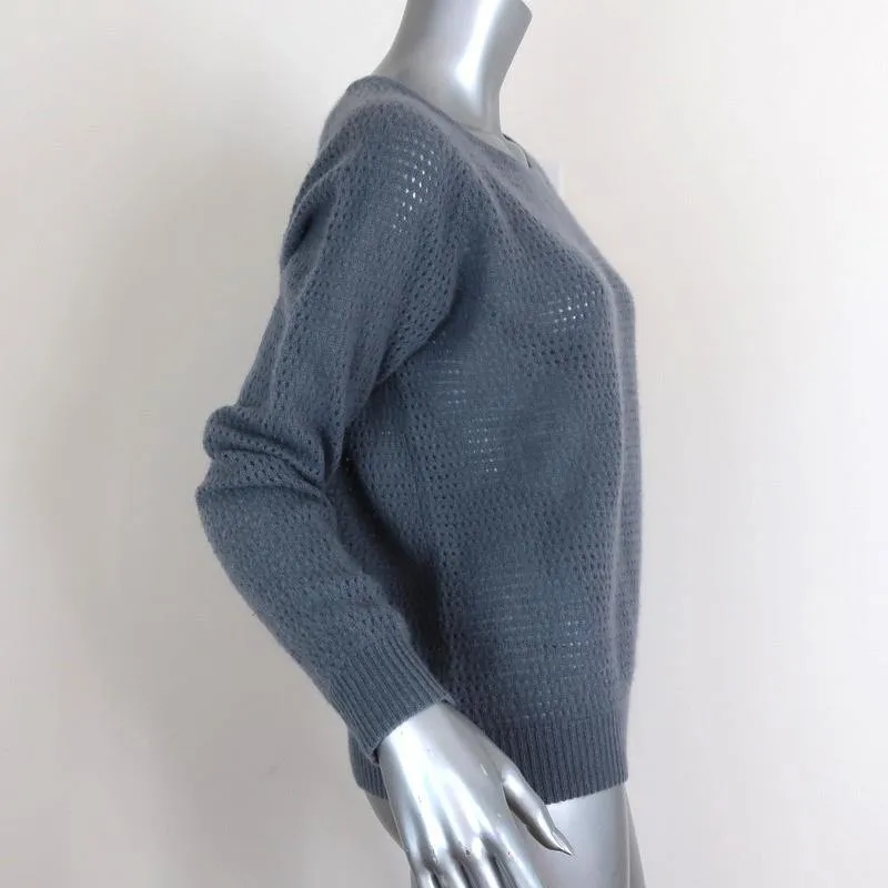 360 Cashmere Sweater Blue Perforated Knit Size Small Raglan Pullover