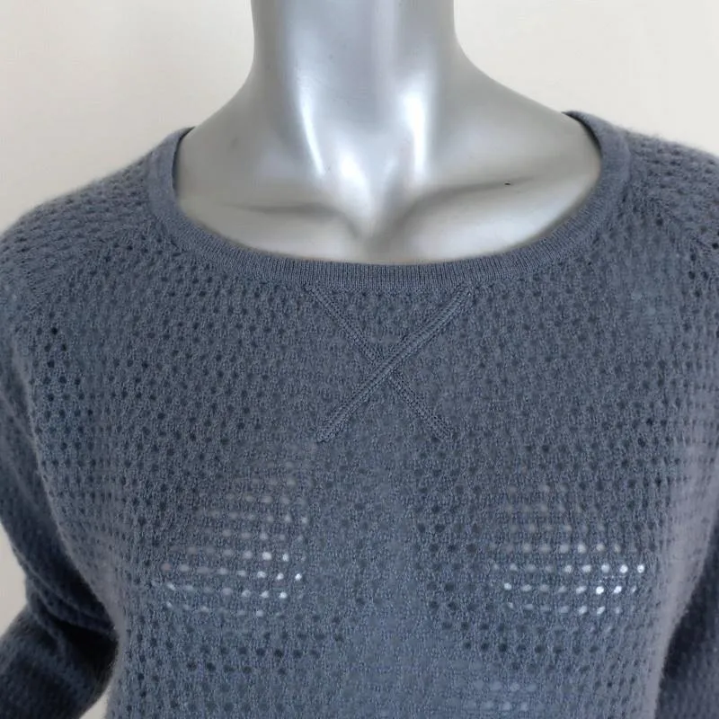 360 Cashmere Sweater Blue Perforated Knit Size Small Raglan Pullover